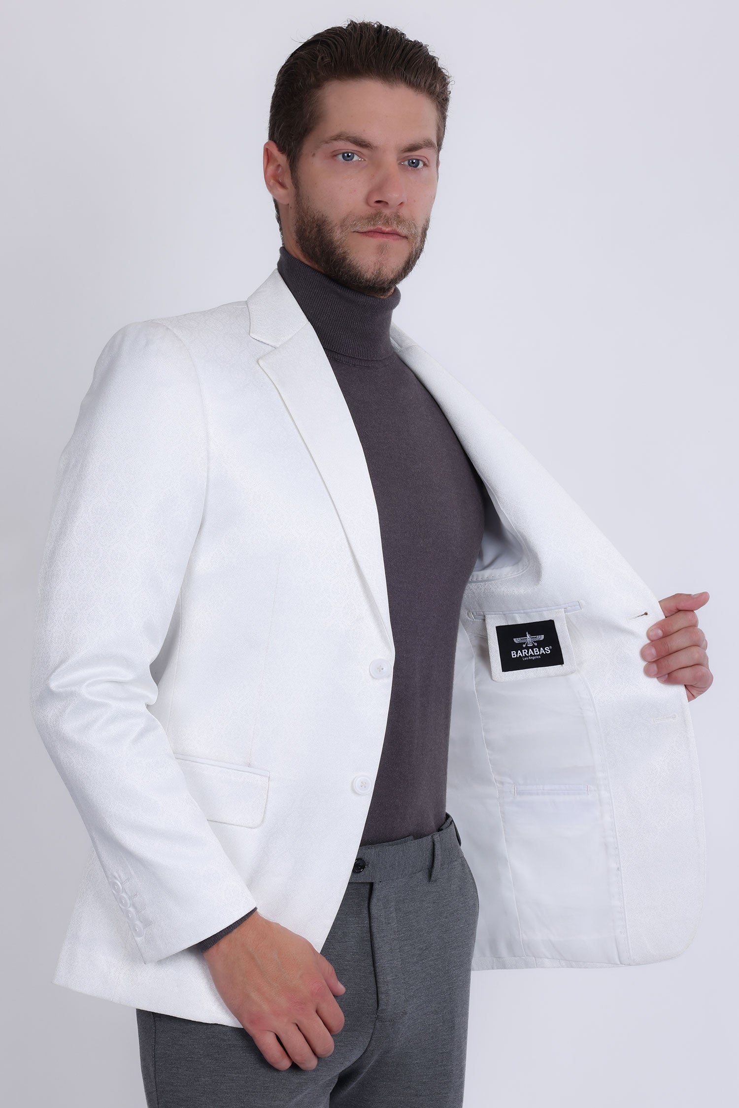 Barabas Men's Floral Pattern Notch Lapel Casual Blazer 5BL24 White