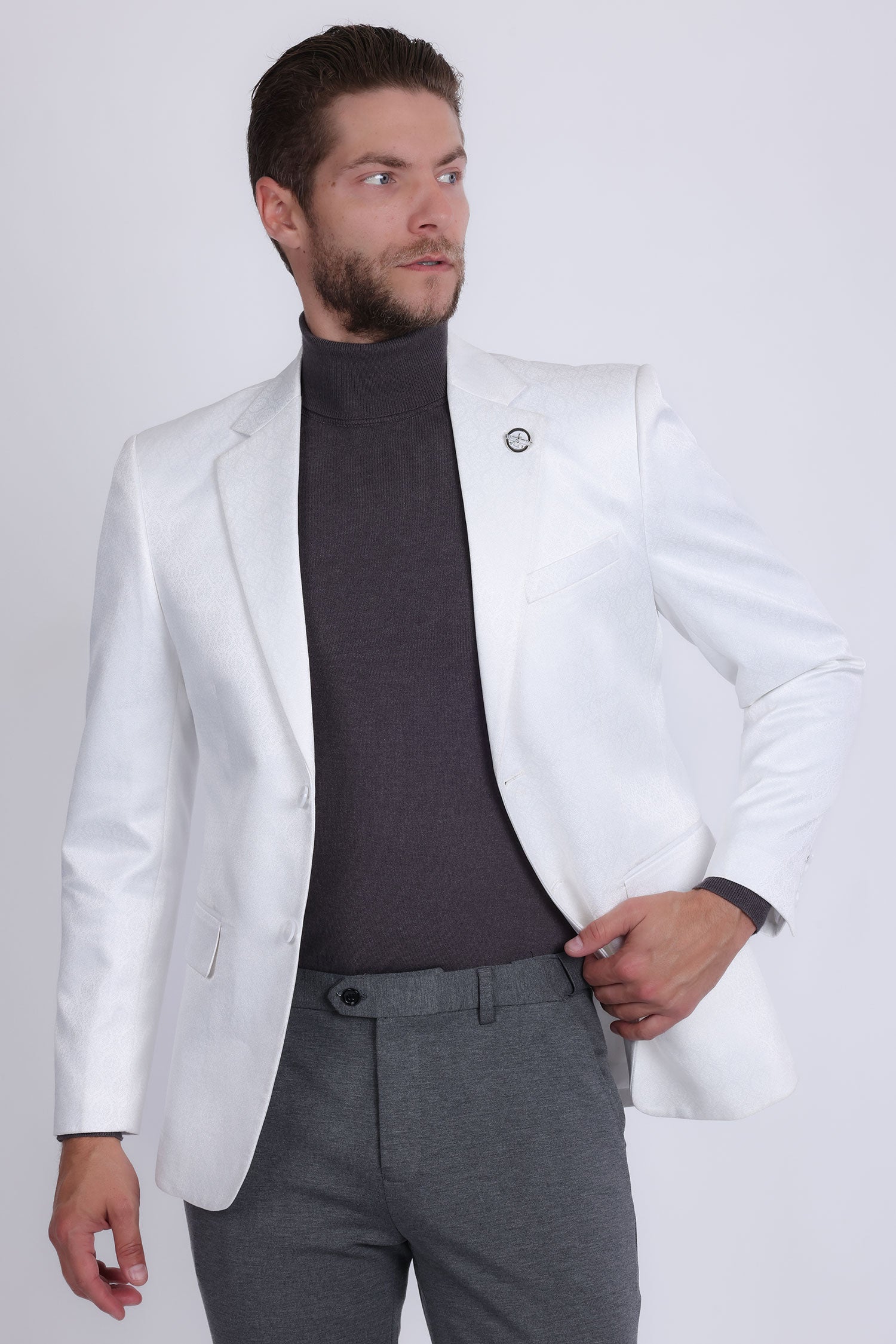 Barabas Men's Floral Pattern Notch Lapel Casual Blazer 5BL24 White