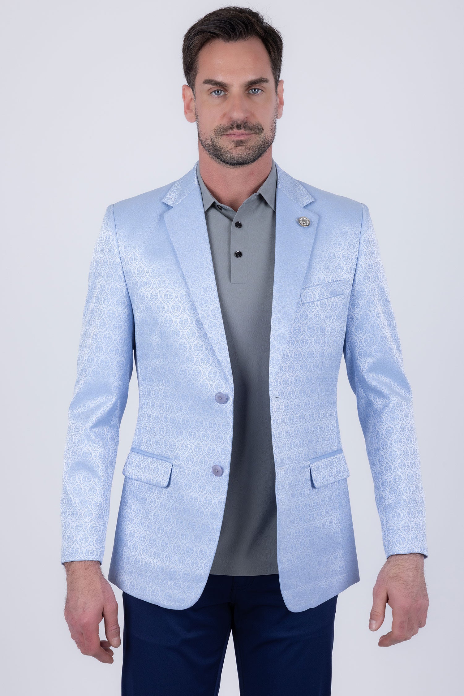 Barabas Men's Floral Pattern Notch Lapel Casual Blazer 5BL24 Blue