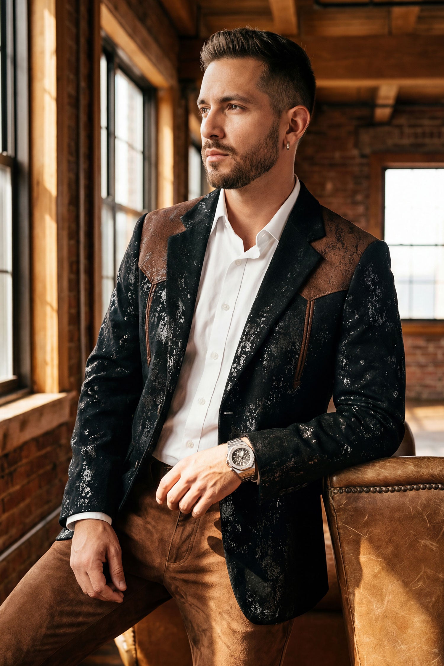 Barabas Men's Western Suede Notch Lapel Casual Blazer 5BL27 Black