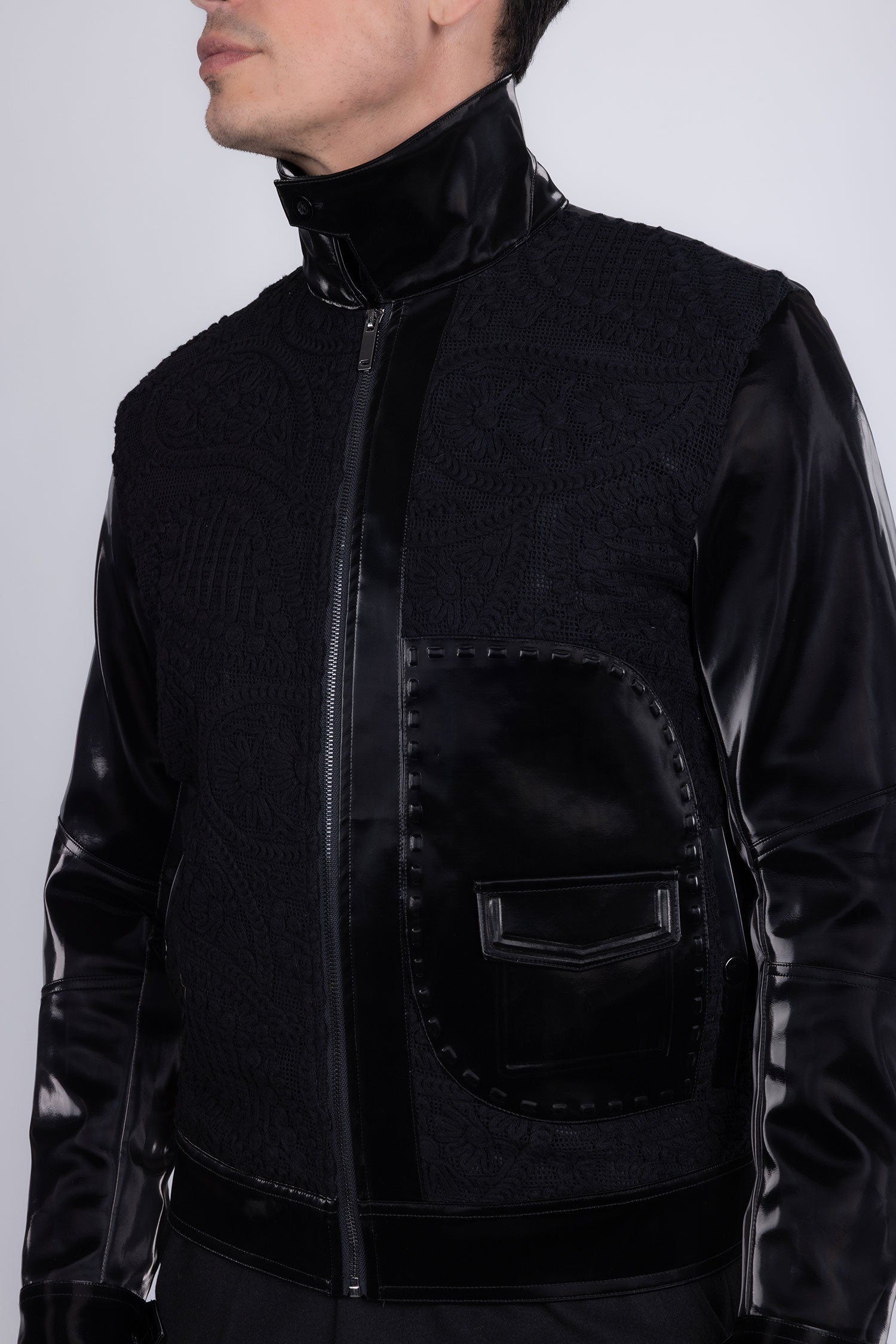 Barabas Men's Solid Color Embroidered Shiny Bomber Jacket 5C01 Black