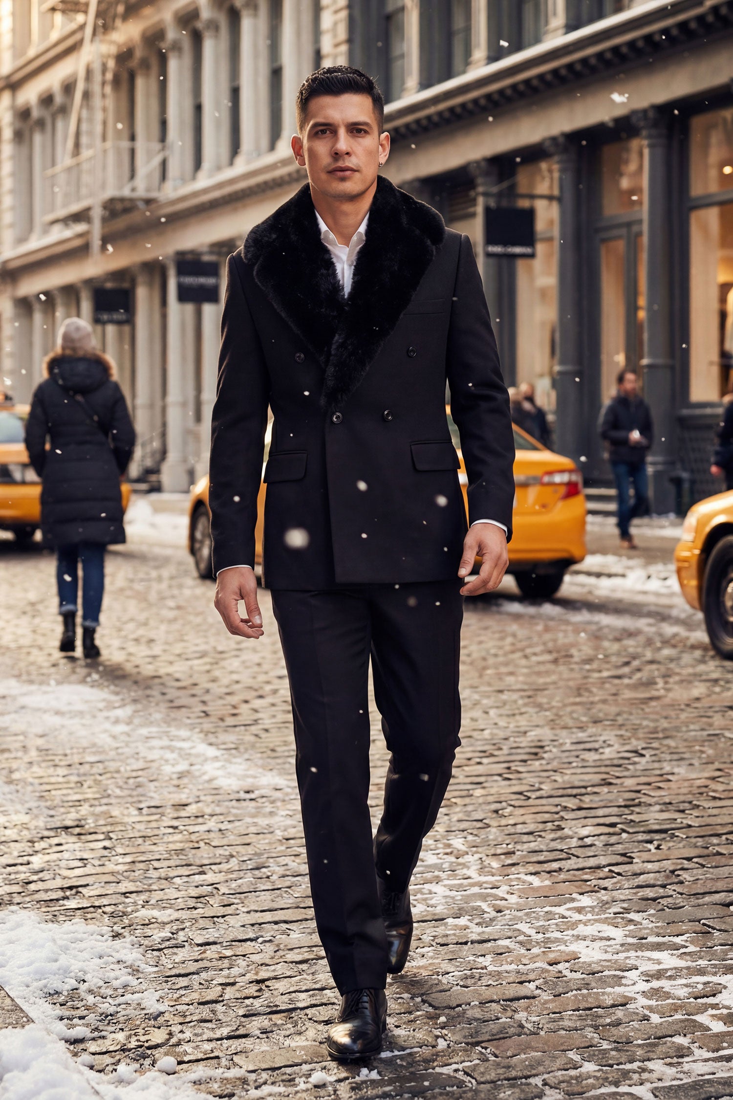 Barabas Men's Soft Fur Shawl Lapel Blazer Coat 5C03 Black