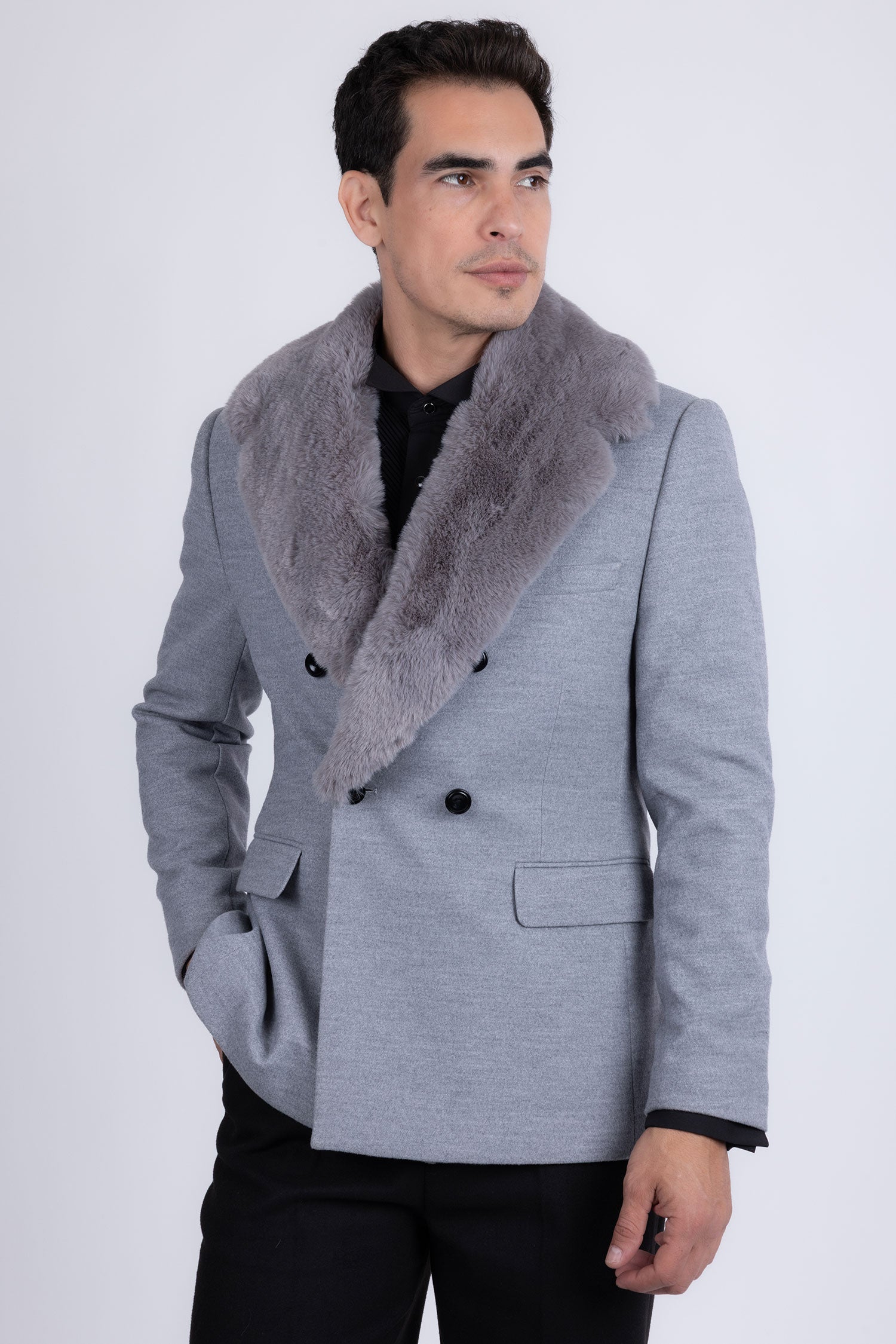 Barabas Men's Soft Fur Shawl Lapel Blazer Coat 5C03 Fossil Grey