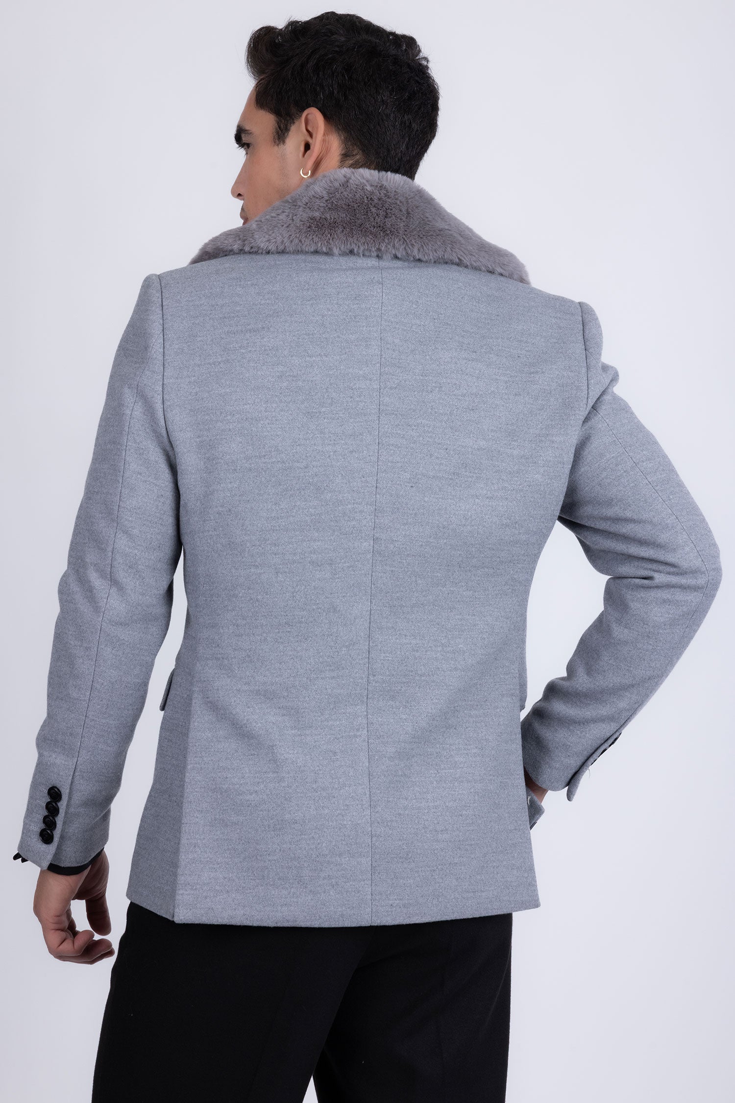 Barabas Men's Soft Fur Shawl Lapel Blazer Coat 5C03 Fossil Grey
