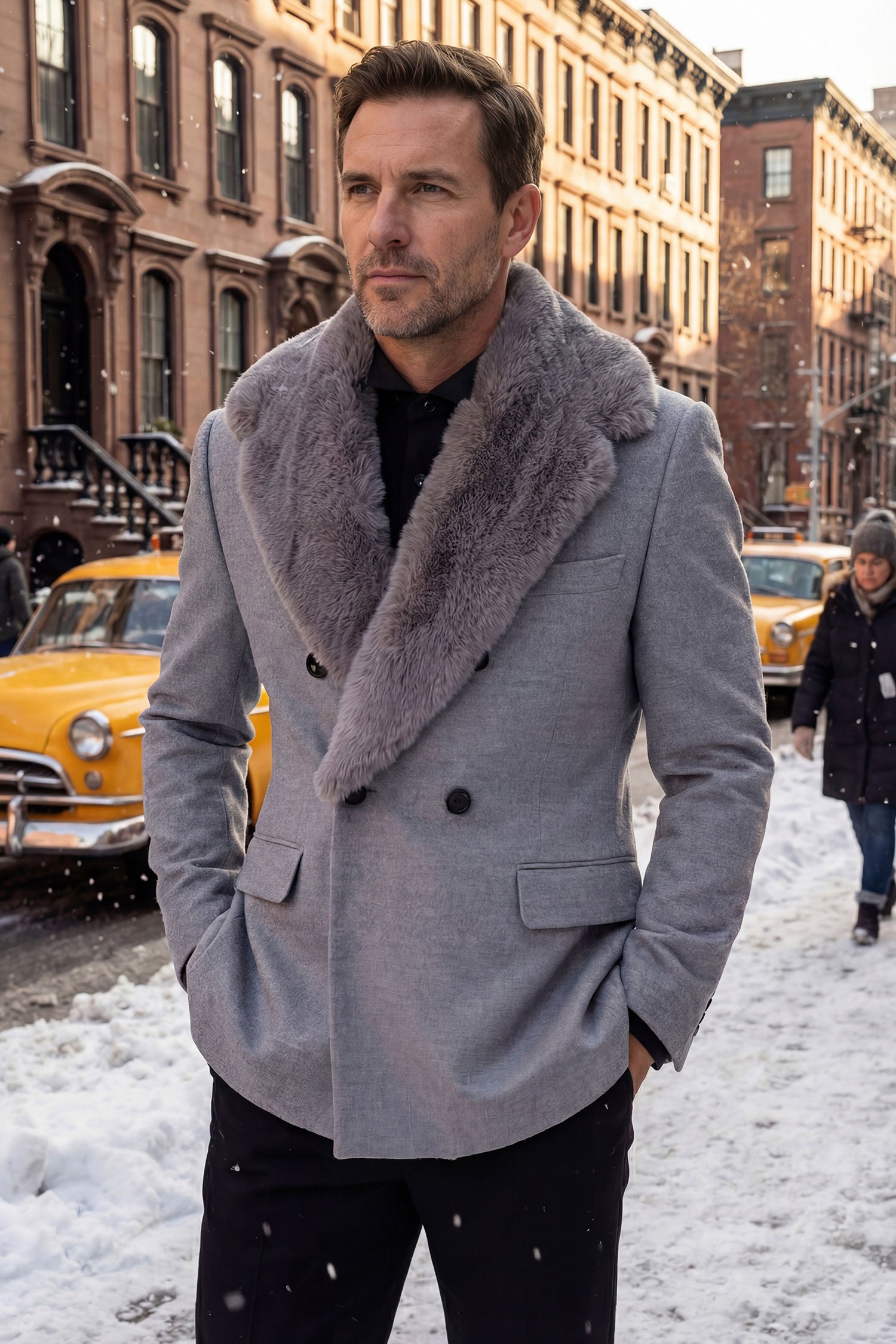 Barabas Men's Soft Fur Shawl Lapel Blazer Coat 5C03 Fossil Grey