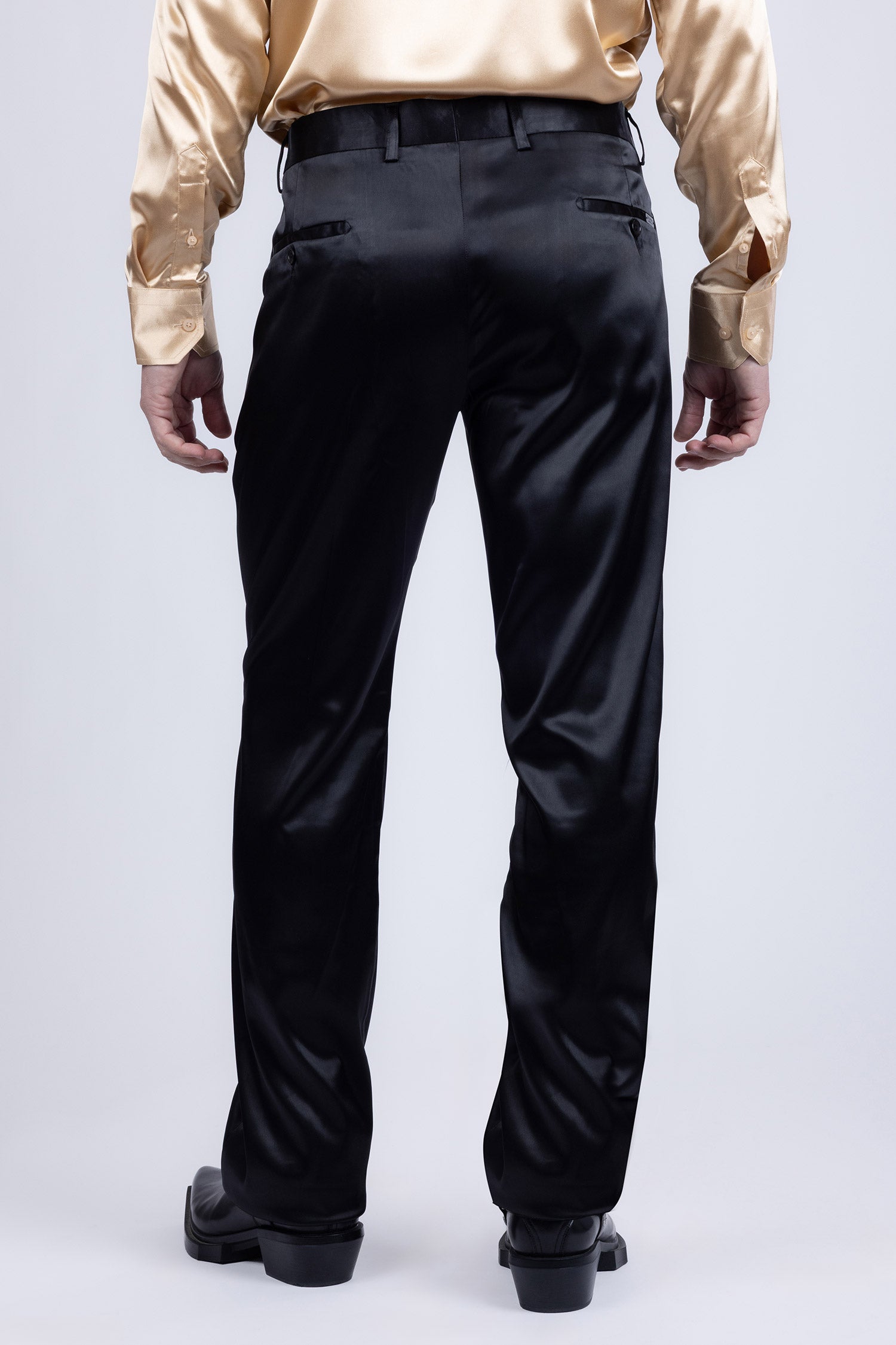 Barabas Men's Shiny Stretch Solid Color Dress Pants 5CP09 Black