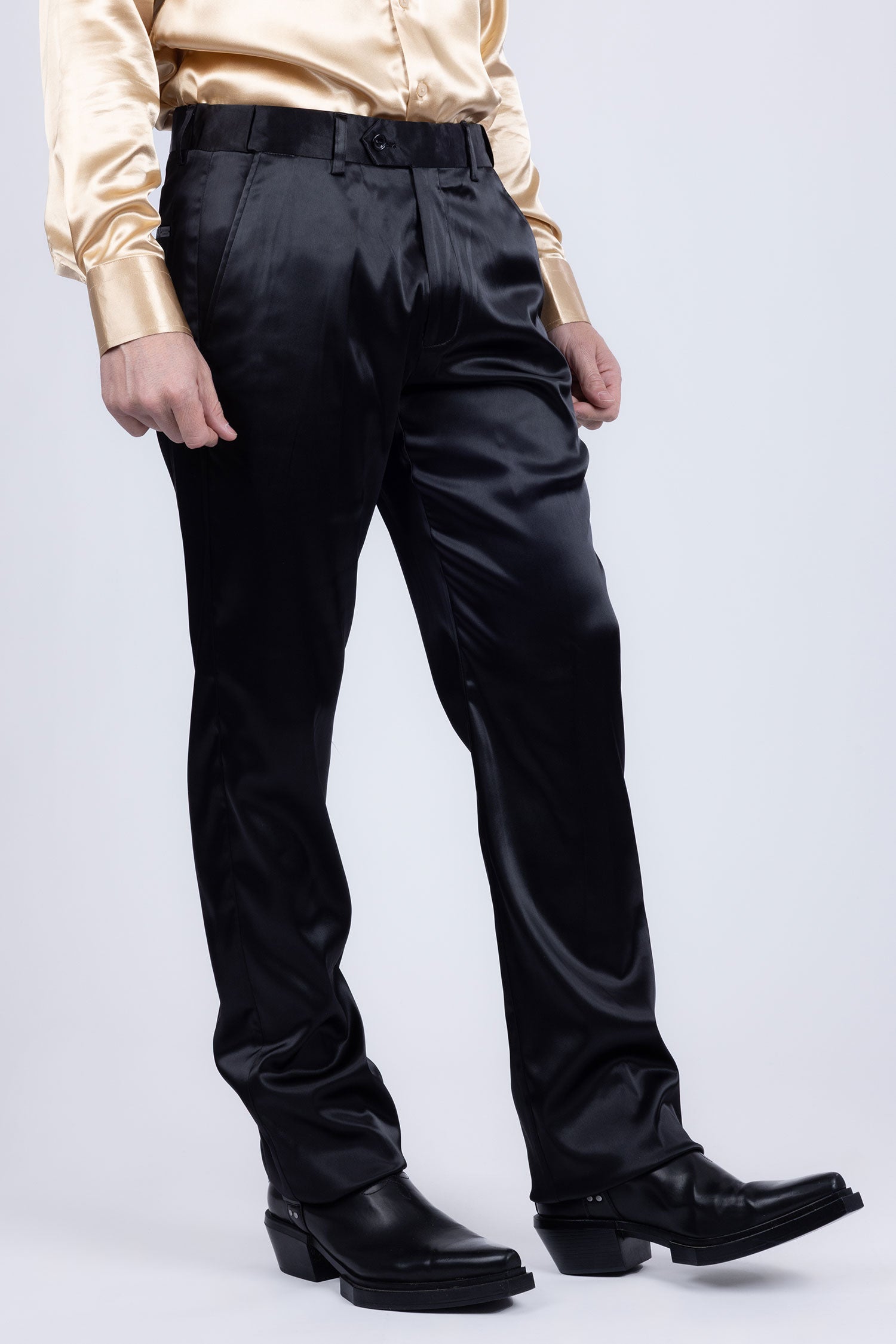 Barabas Men's Shiny Stretch Solid Color Dress Pants 5CP09 Black