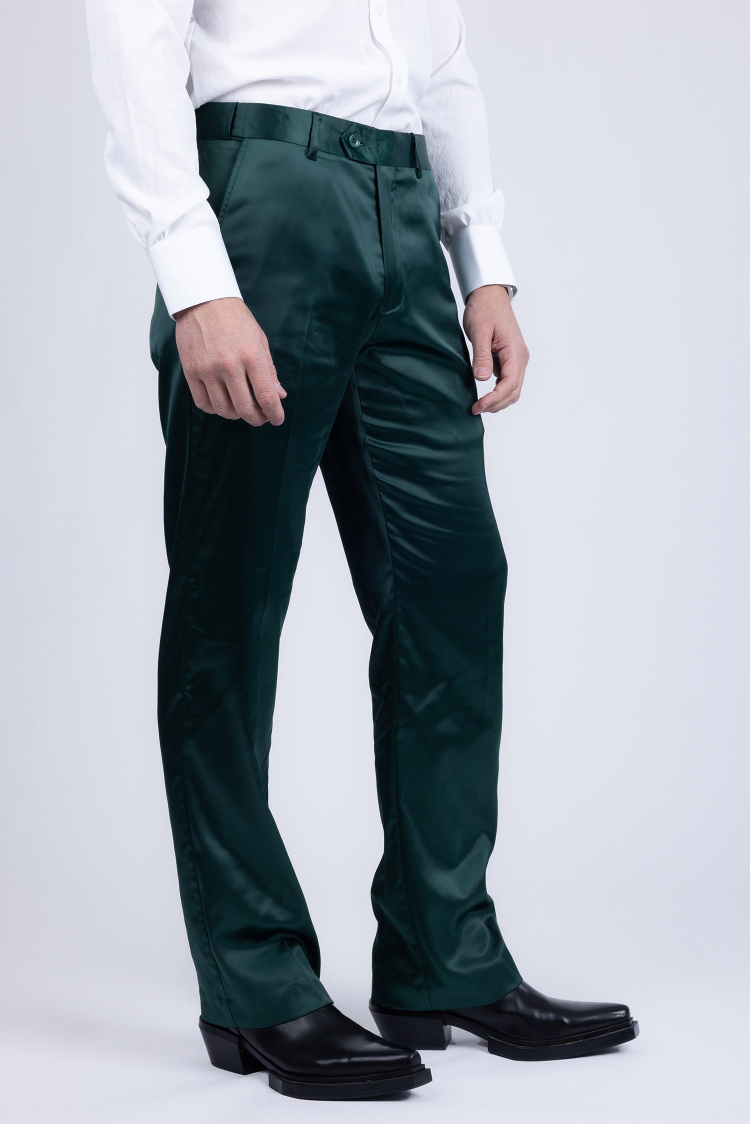 Barabas Men's Shiny Stretch Solid Color Dress Pants 5CP09 Hunter Green