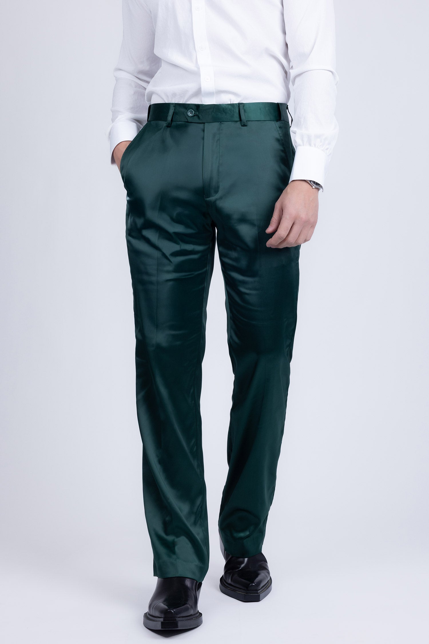 Barabas Men's Shiny Stretch Solid Color Dress Pants 5CP09 Emerald