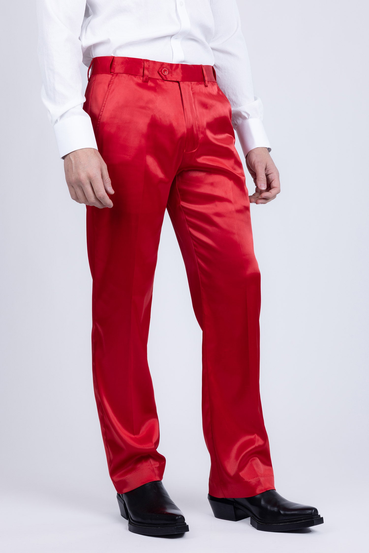 Barabas Men's Shiny Stretch Solid Color Dress Pants 5CP09 Red