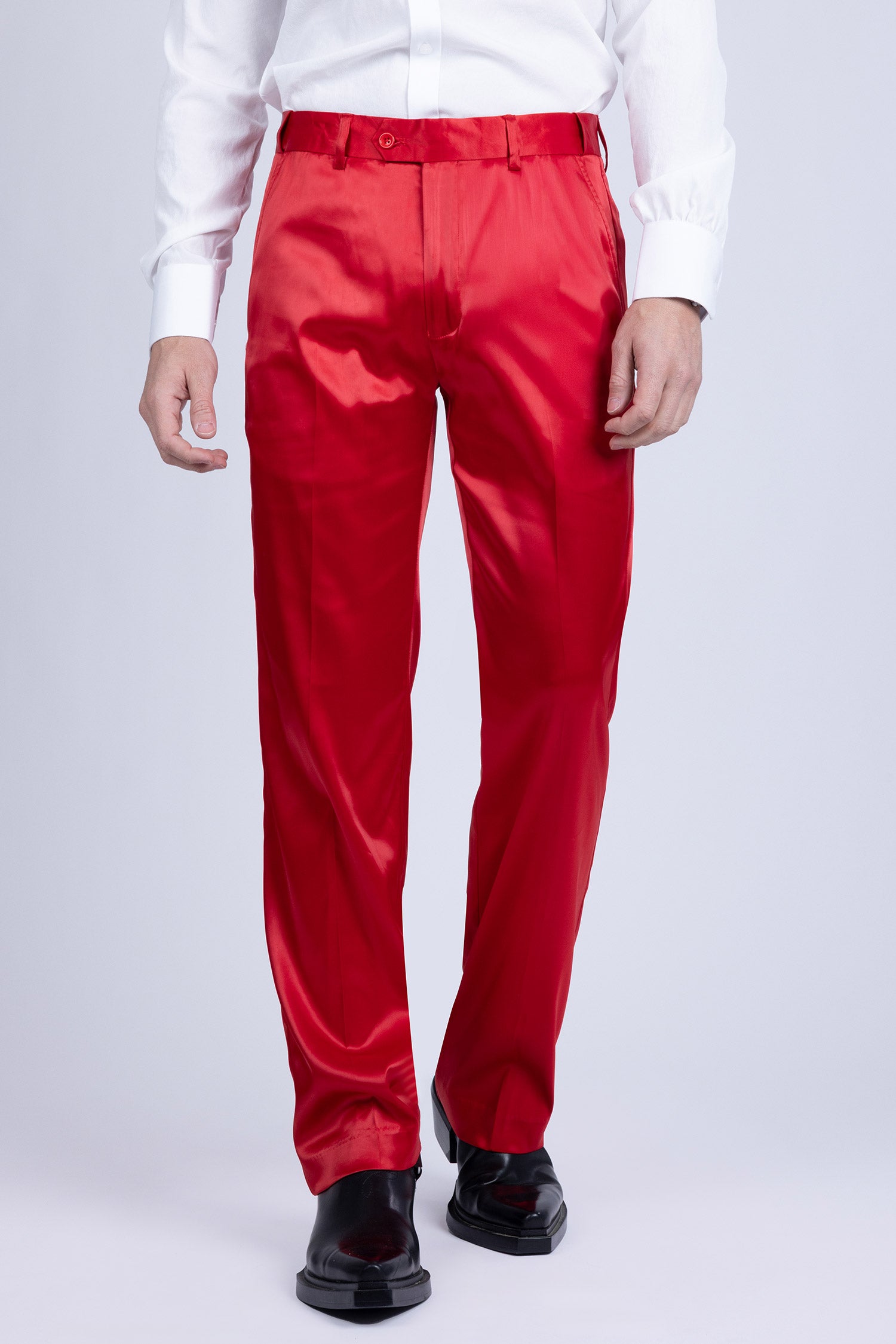 Barabas Men's Shiny Stretch Solid Color Dress Pants 5CP09 Red