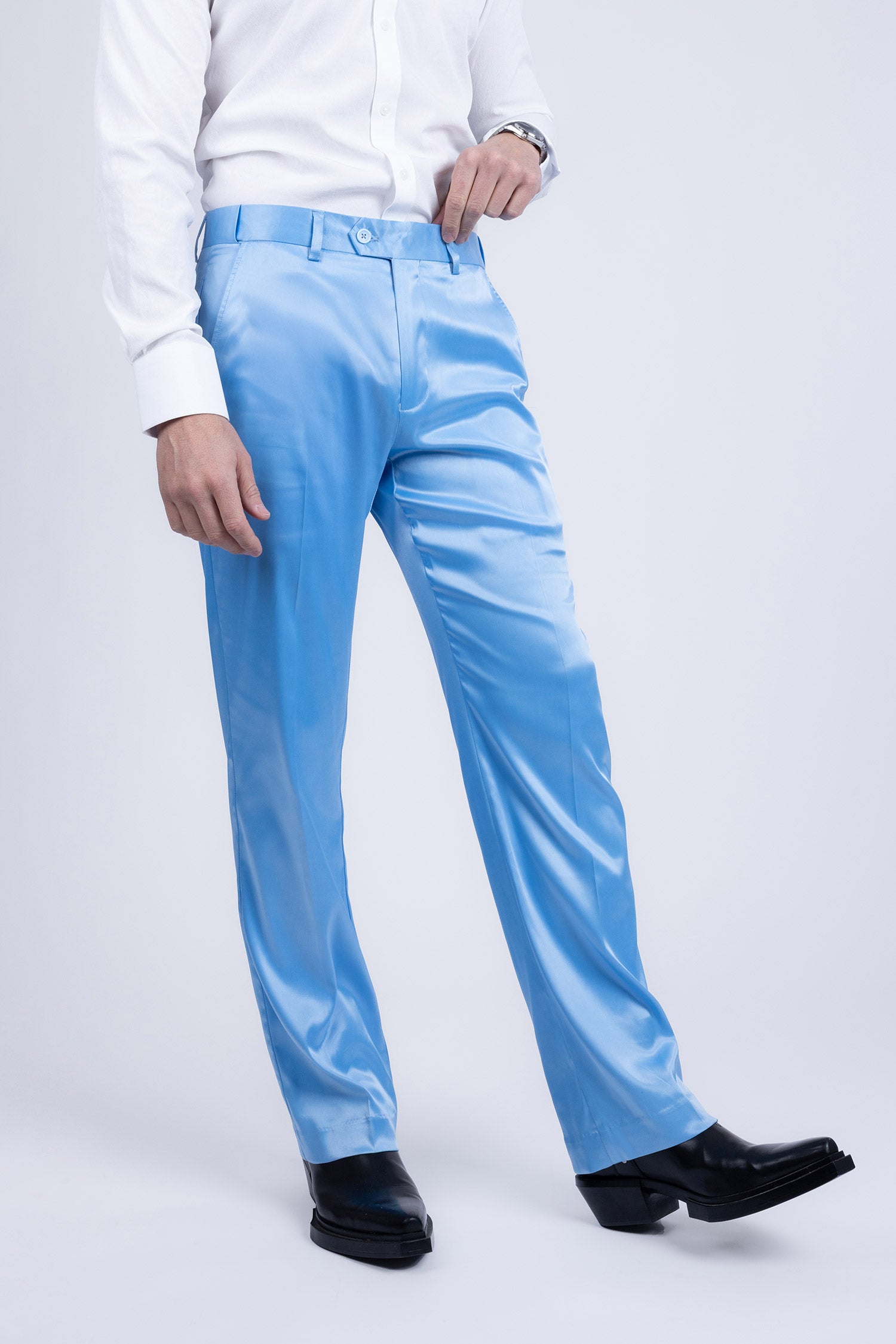 Barabas Men's Shiny Stretch Solid Color Dress Pants 5CP09 Sky Blue