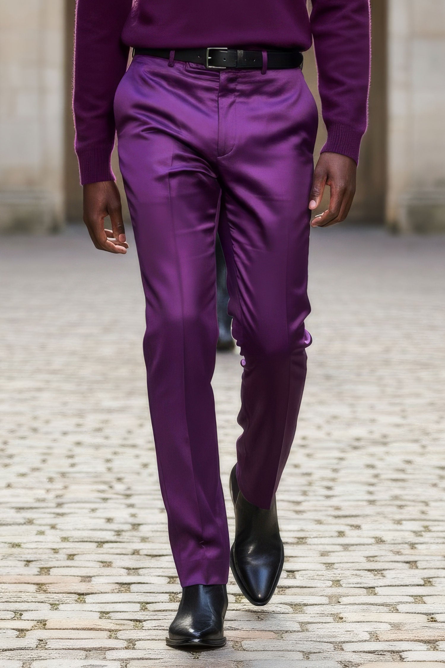 Barabas Men's Shiny Stretch Solid Color Dress Pants 5CP09 Purple