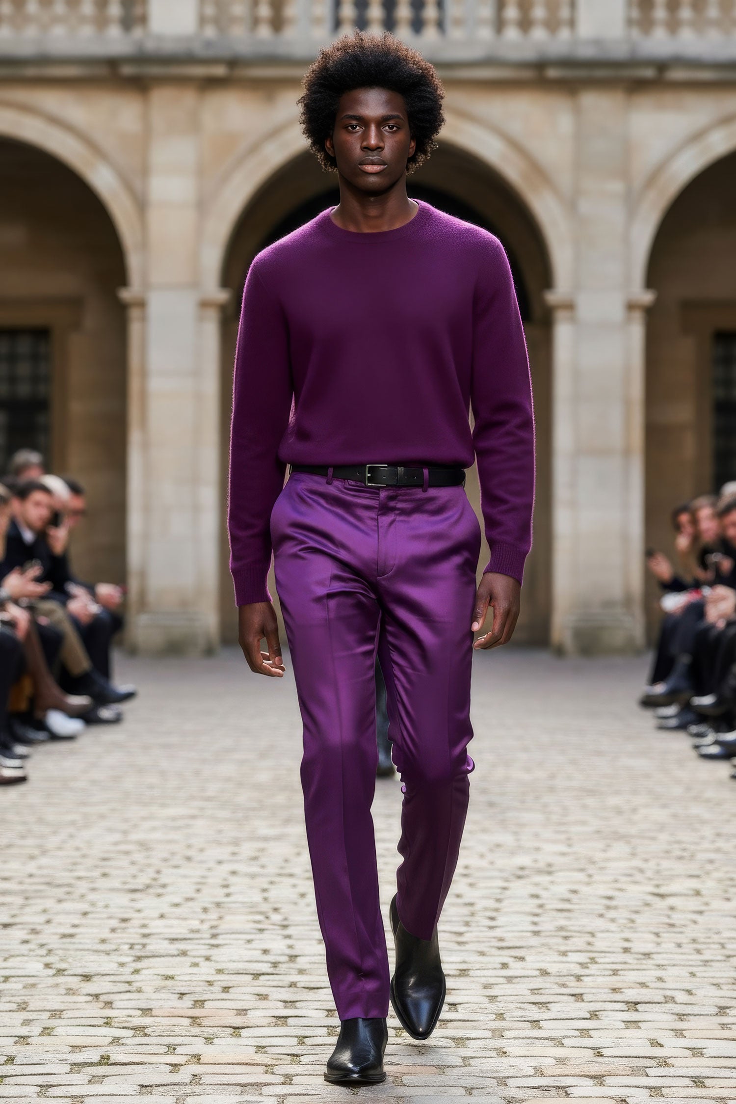 Barabas Men's Shiny Stretch Solid Color Dress Pants 5CP09 Purple