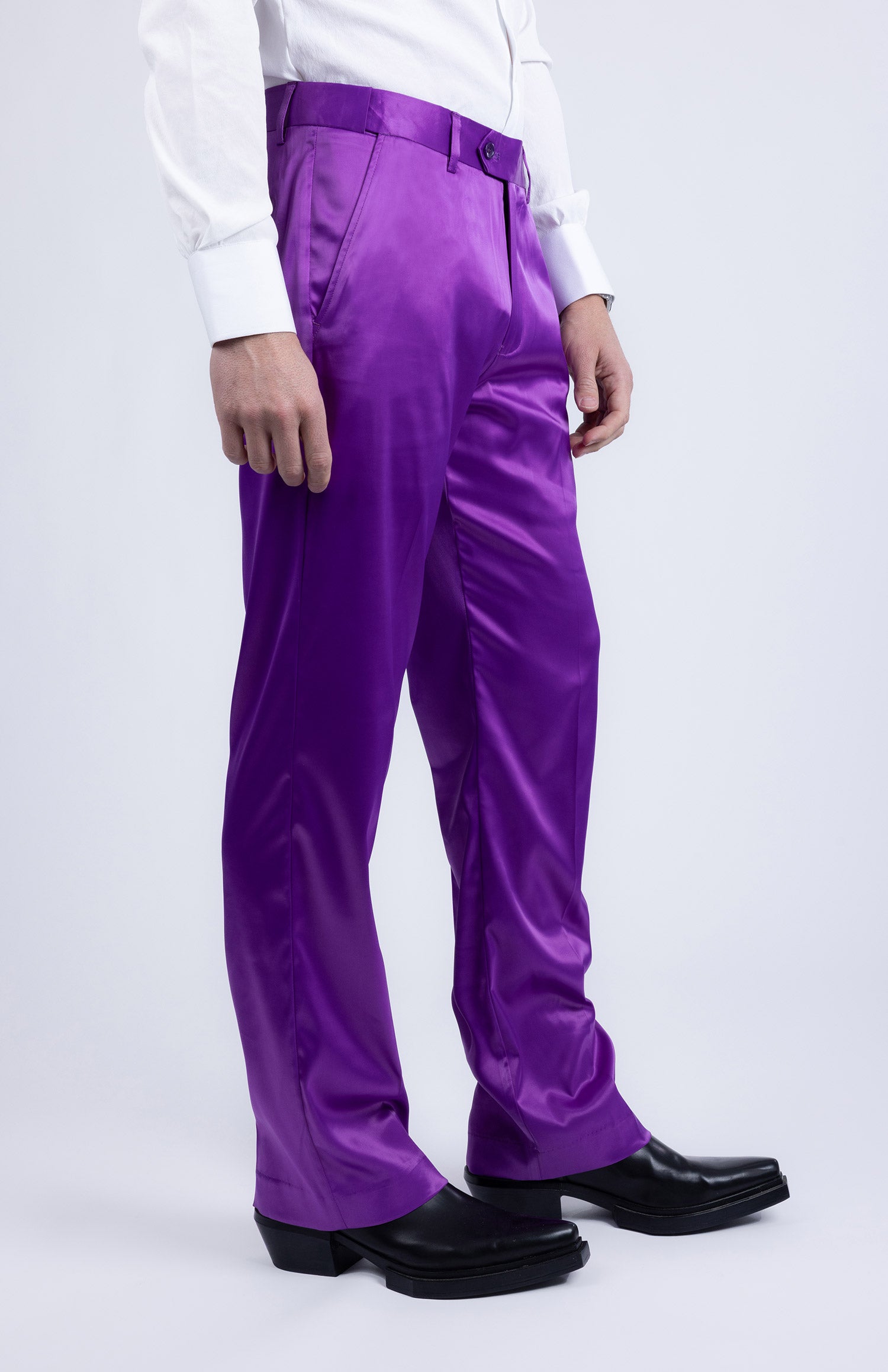 Barabas Men's Shiny Stretch Solid Color Dress Pants 5CP09 Violet