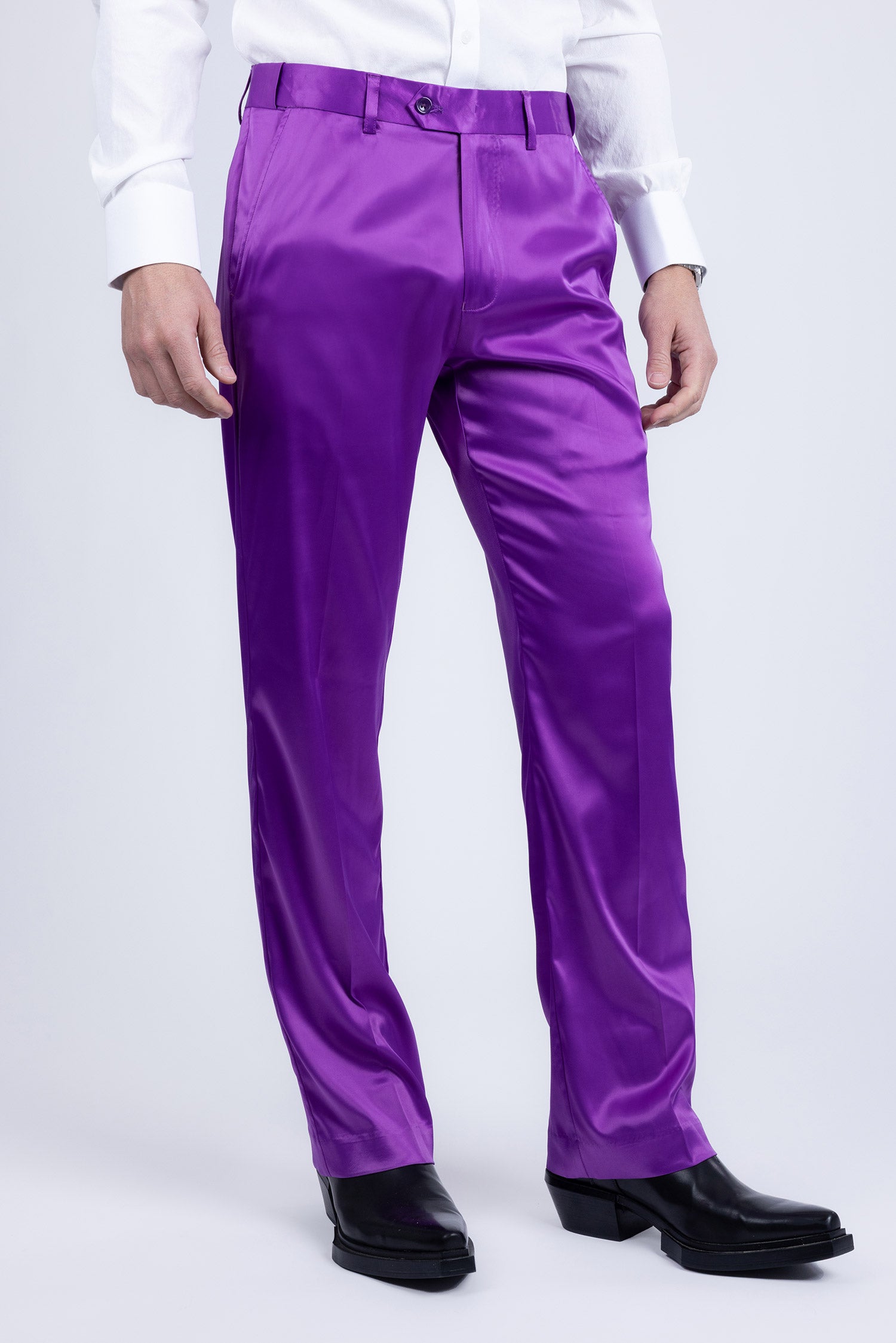 Barabas Men's Shiny Stretch Solid Color Dress Pants 5CP09 Violet