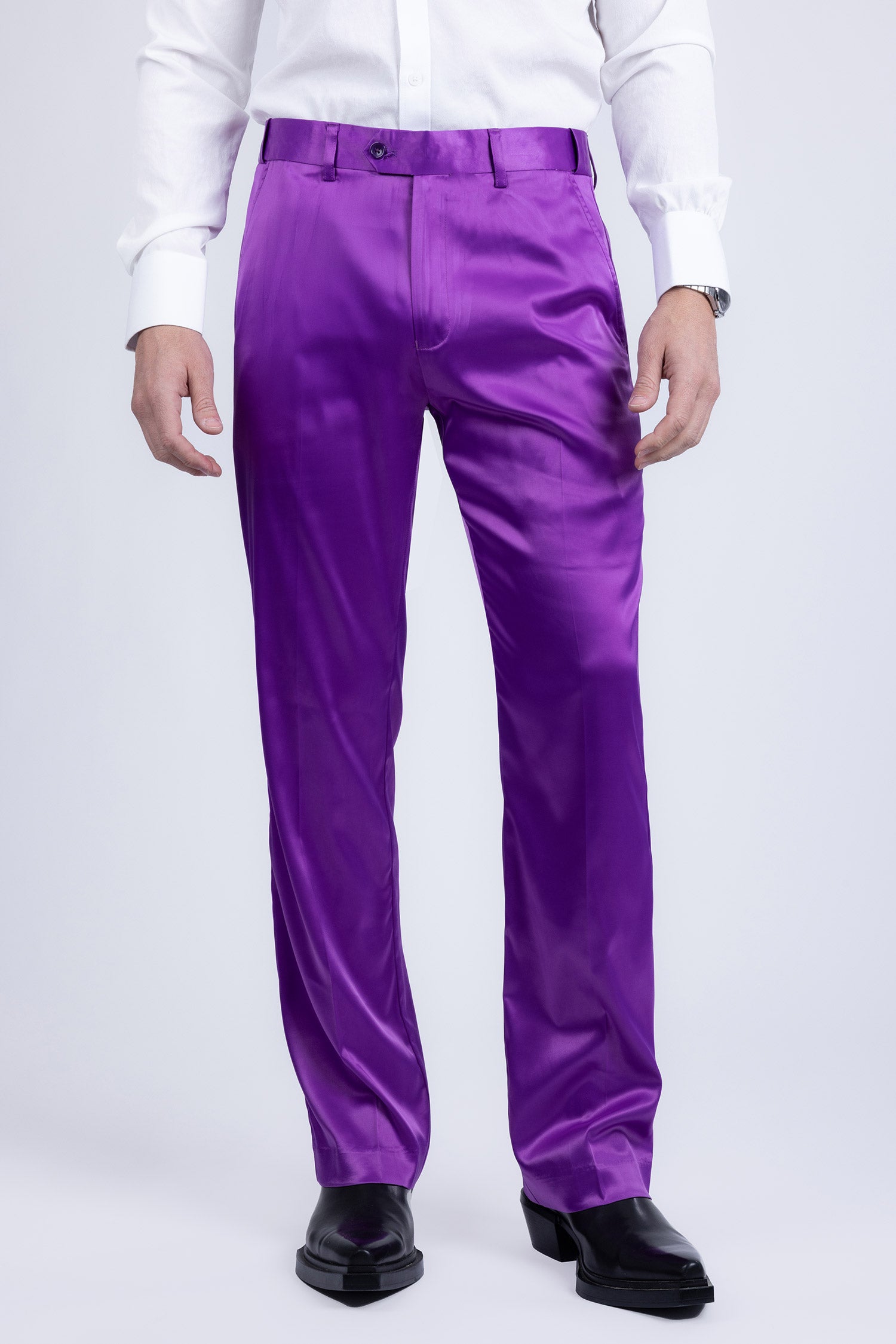 Barabas Men's Shiny Stretch Solid Color Dress Pants 5CP09 Violet