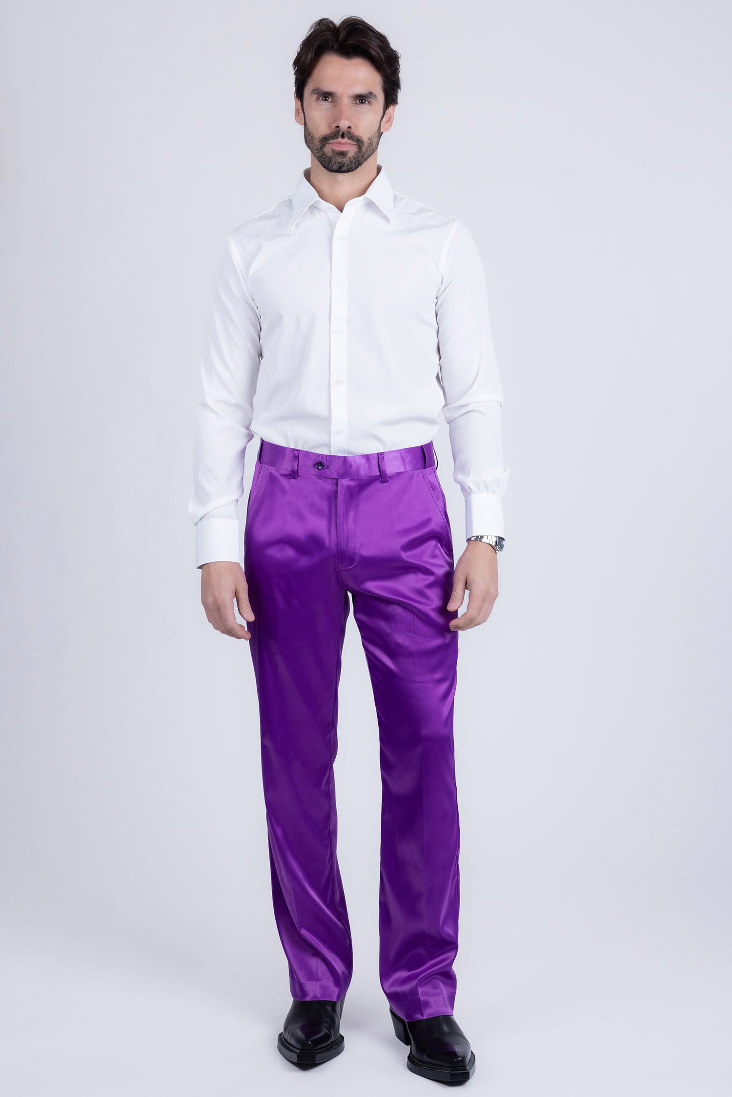 Barabas Men's Shiny Stretch Solid Color Dress Pants 5CP09 Violet