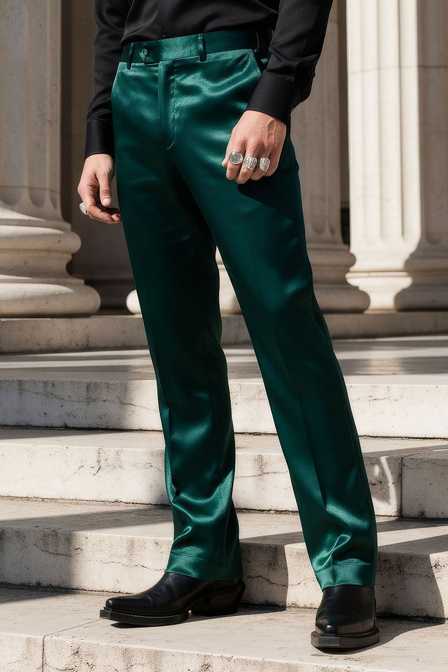 Barabas Men's Shiny Stretch Solid Color Dress Pants 5CP09 Emerald
