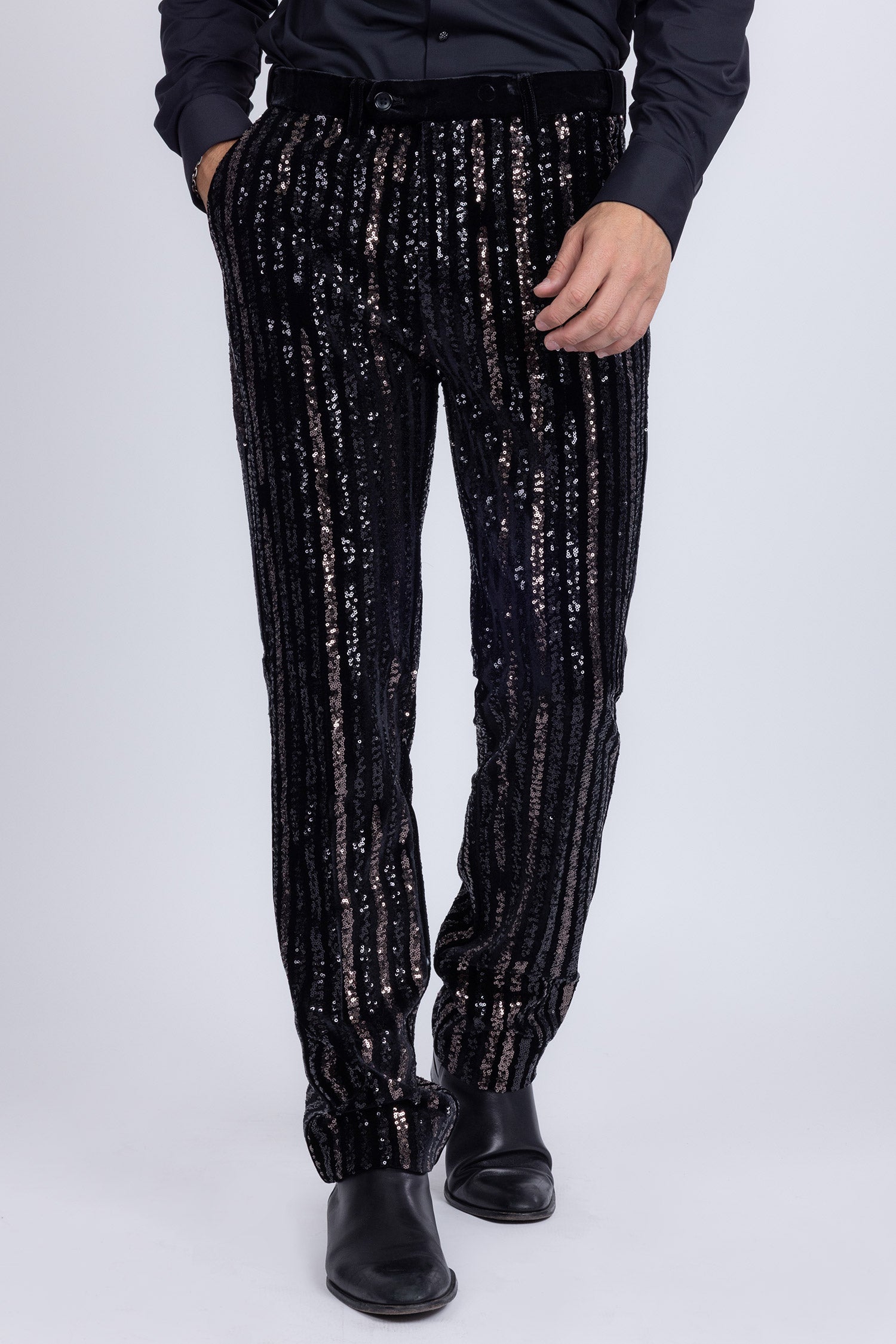 Barabas Men's Sequin Shiny Stretch Casual Slim Fit Pants 5CP16 Black