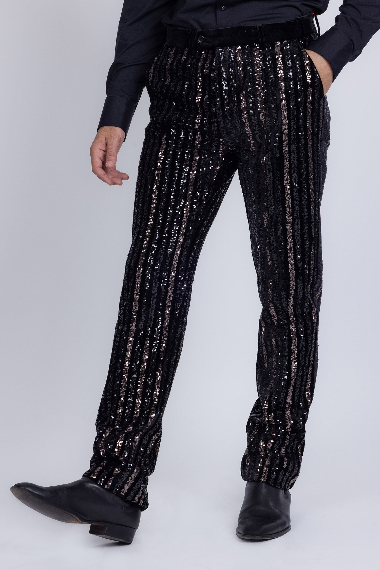 Barabas Men's Sequin Shiny Stretch Casual Slim Fit Pants 5CP16 Gun Metal