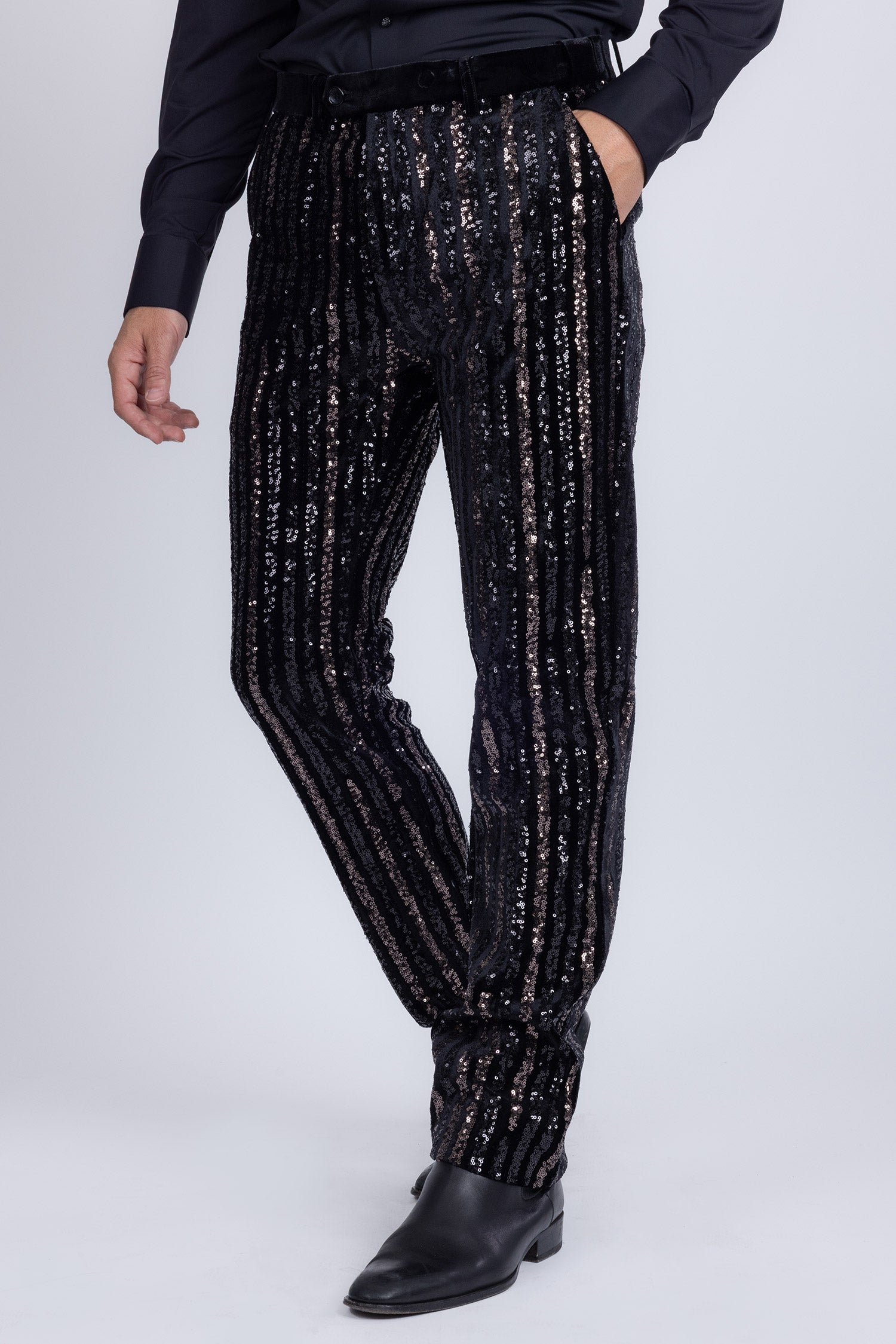 Barabas Men's Sequin Shiny Stretch Casual Slim Fit Pants 5CP16 Black Gun Metal