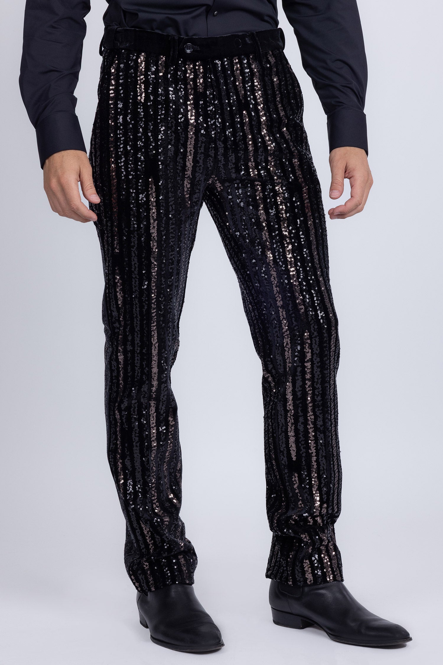 Barabas Men's Sequin Shiny Stretch Casual Slim Fit Pants 5CP16 Black