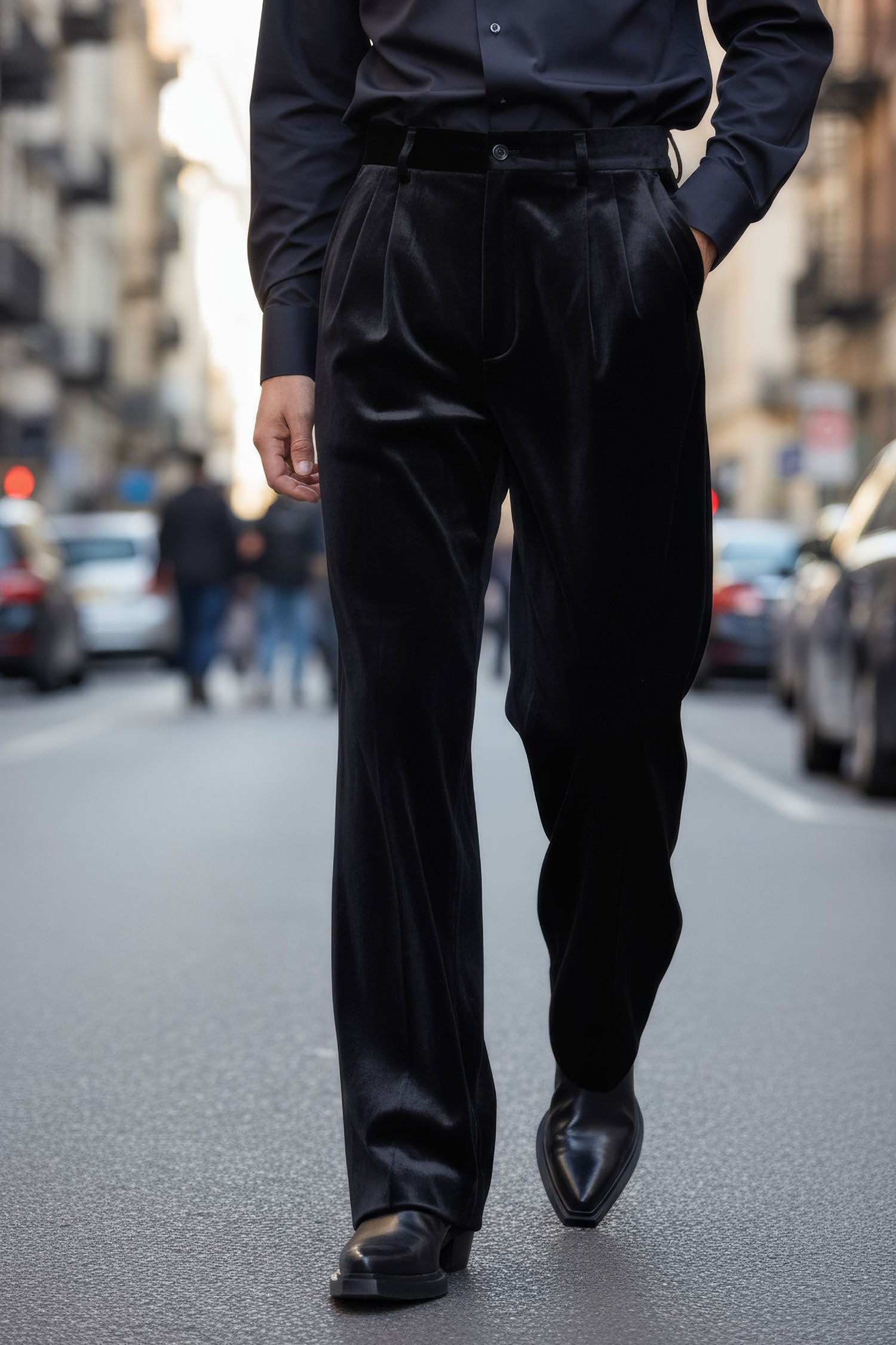 Barabas Men's Velvet Flare Casual Stretch Pants 5CP18 Black 