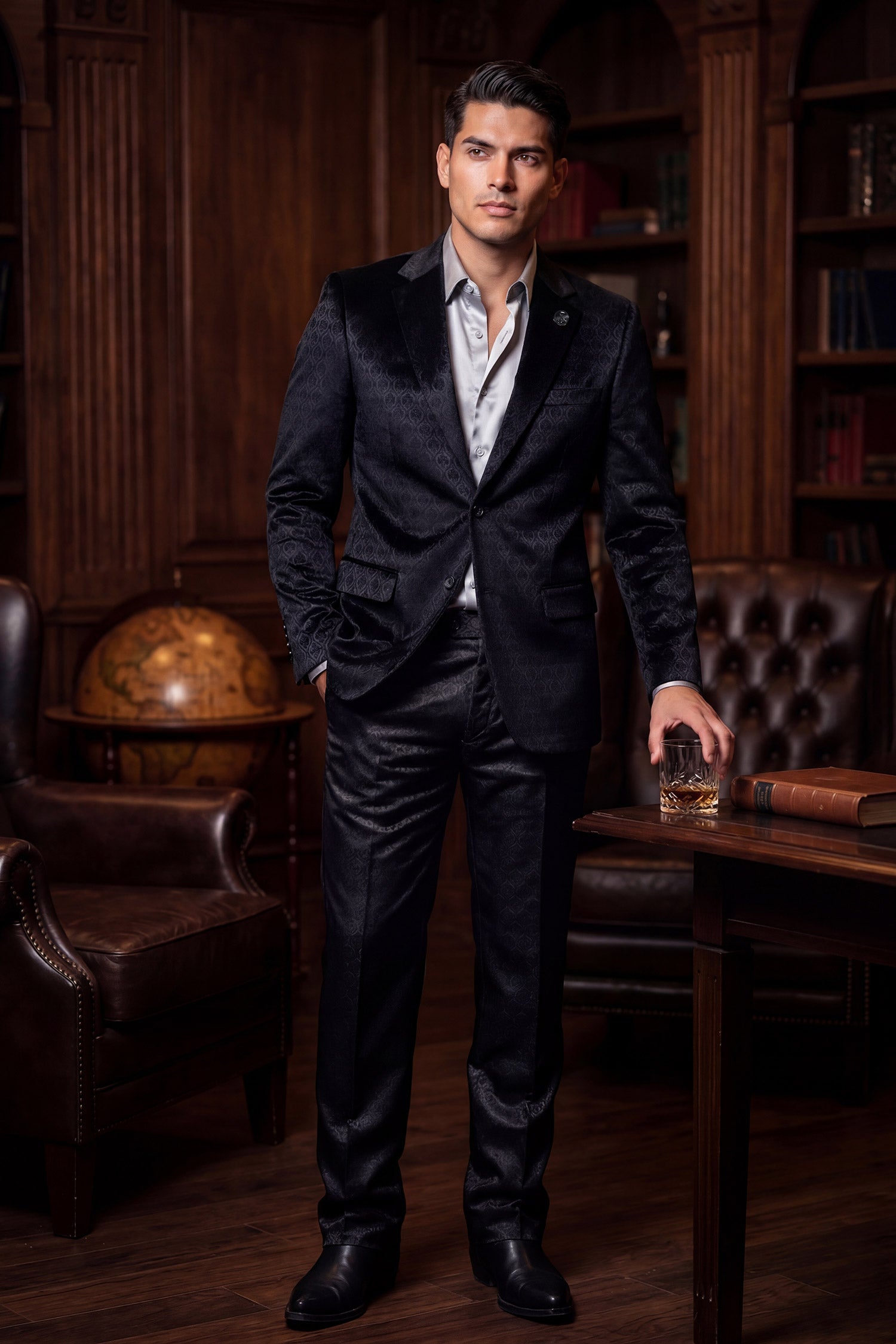 Barabas Men's Floral Pattern Casual Dress Pants 5CP24 Black