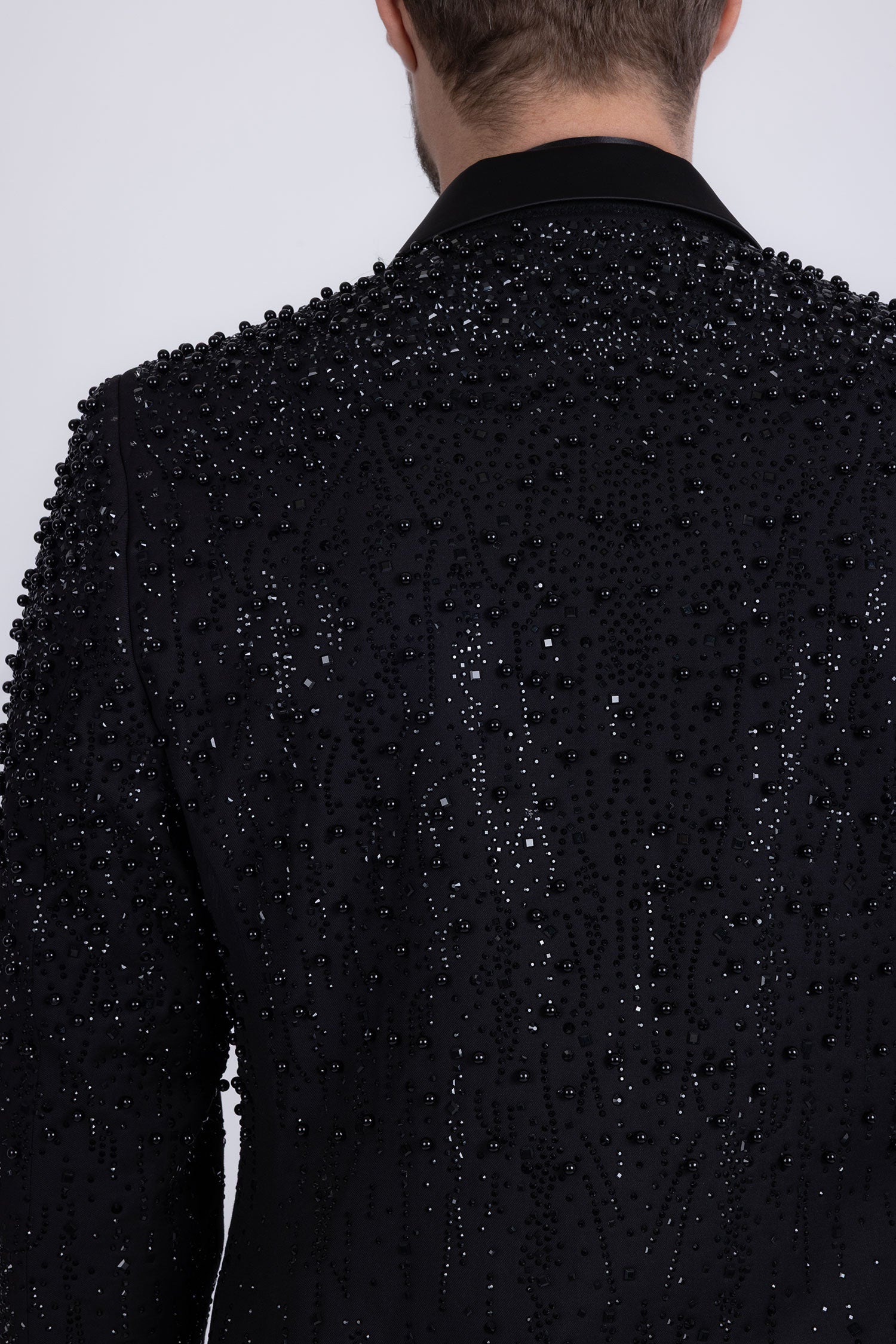 Barabas Men's Rhinestones Beaded Design Peak Lapel Blazer 5EBL01 Black