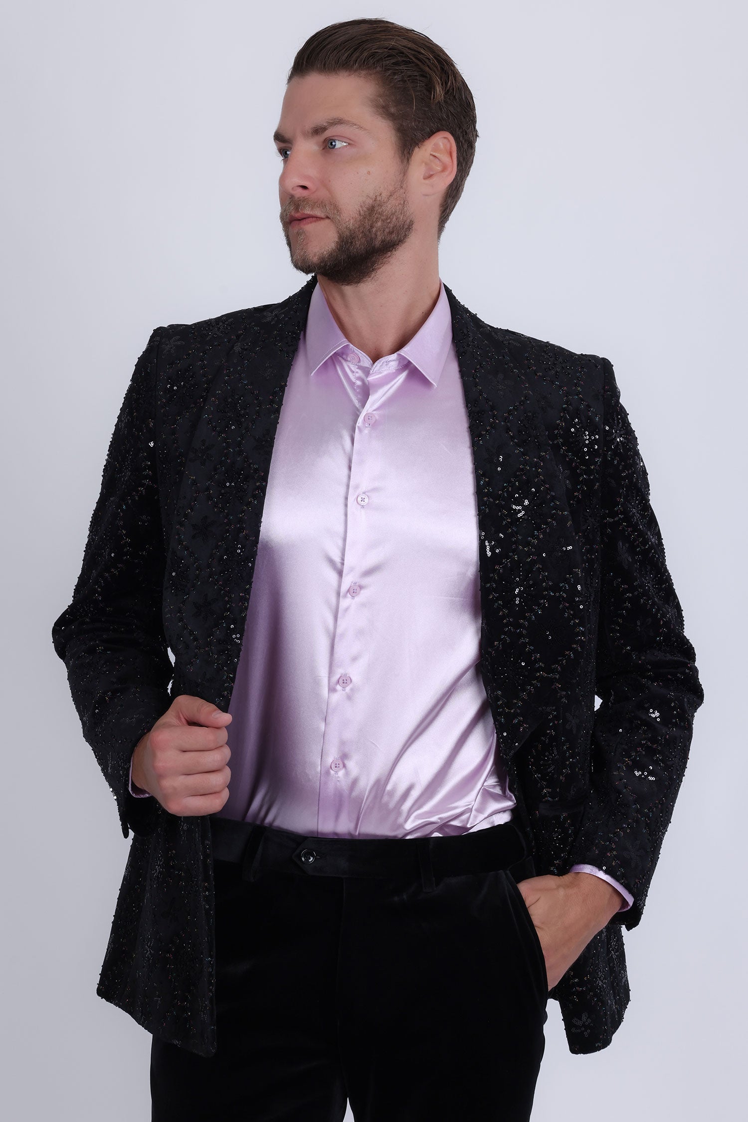 Barabas Men's Rhinestones Studs Notch Lapel Casual Blazer 5EBL21 Black