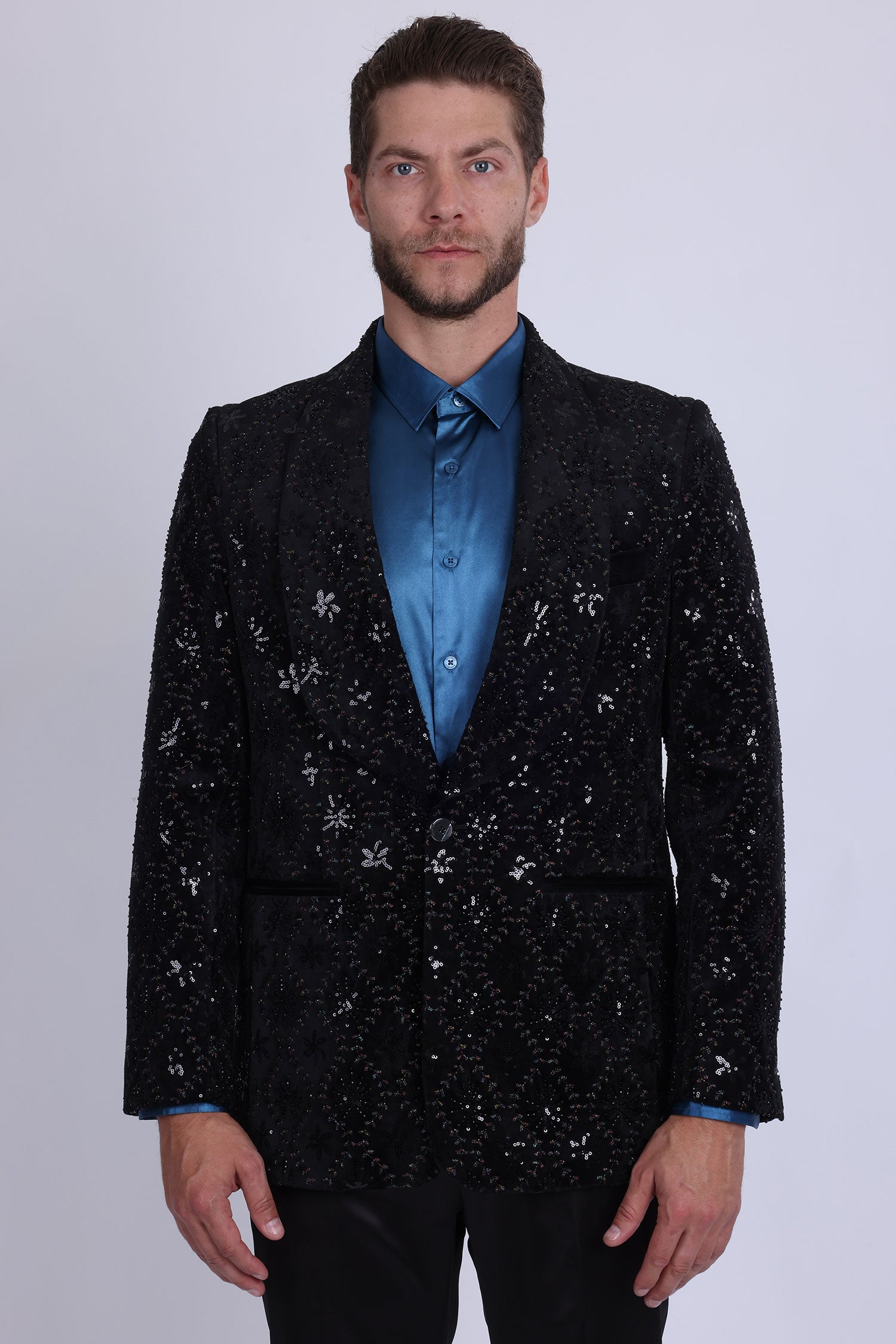 Barabas Men's Rhinestones Studs Notch Lapel Casual Blazer 5EBL21 Black