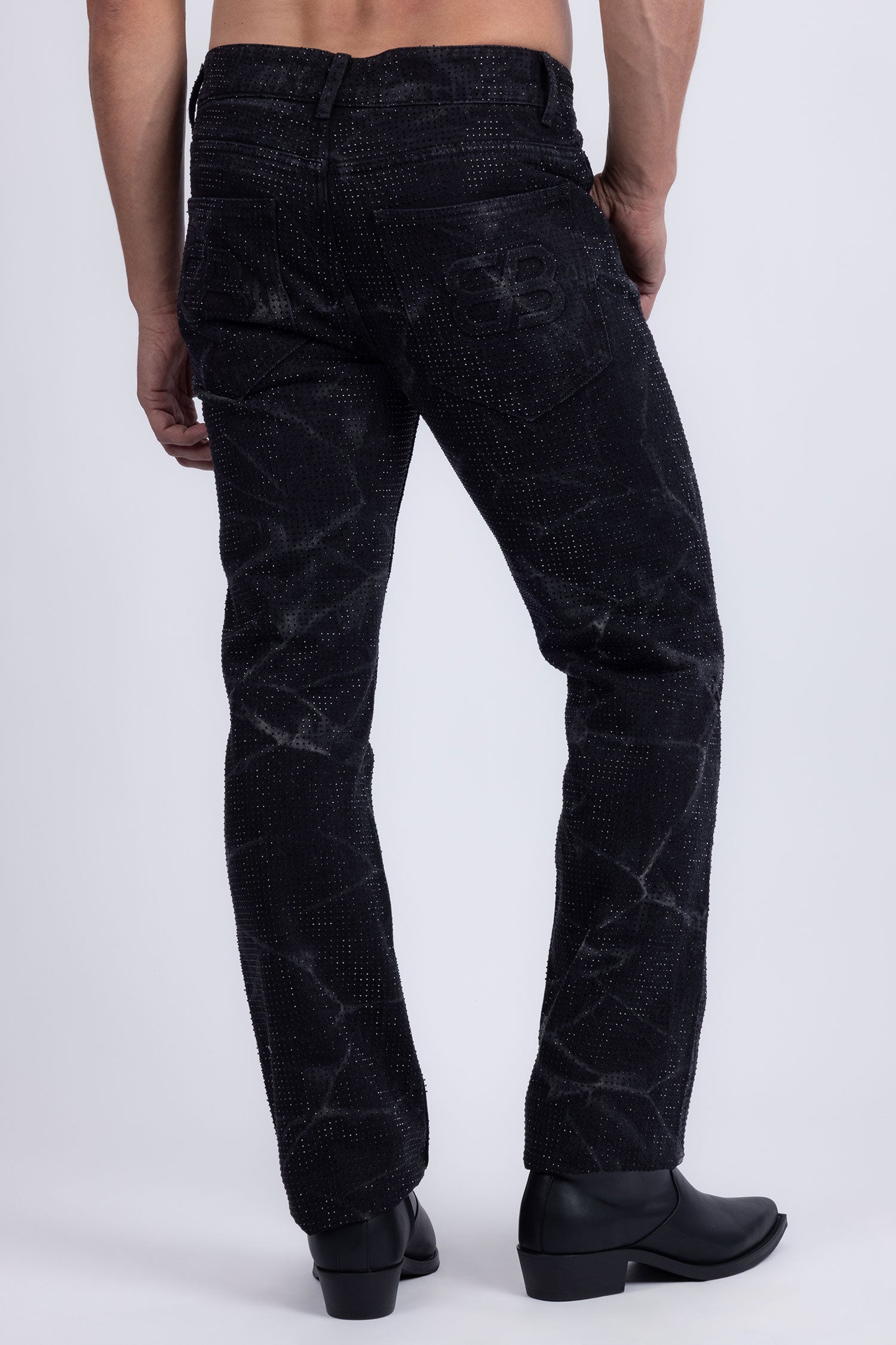 Barabas Men's Rhinestone Casual Denim Stretch Jeans 5ED01 Black