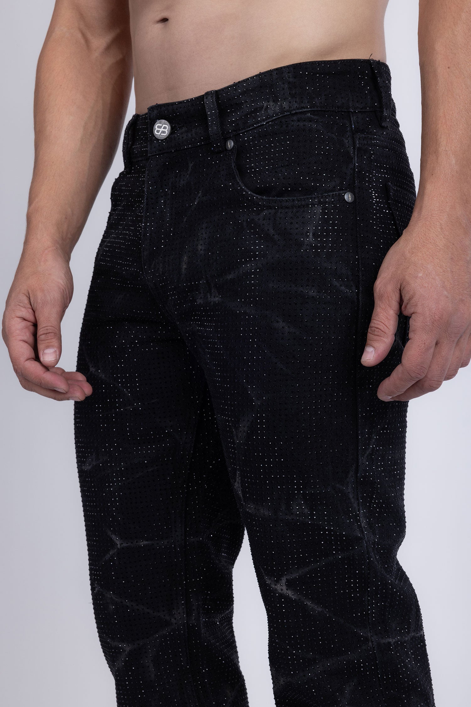 Barabas Men's Rhinestone Casual Denim Stretch Jeans 5ED01 Black