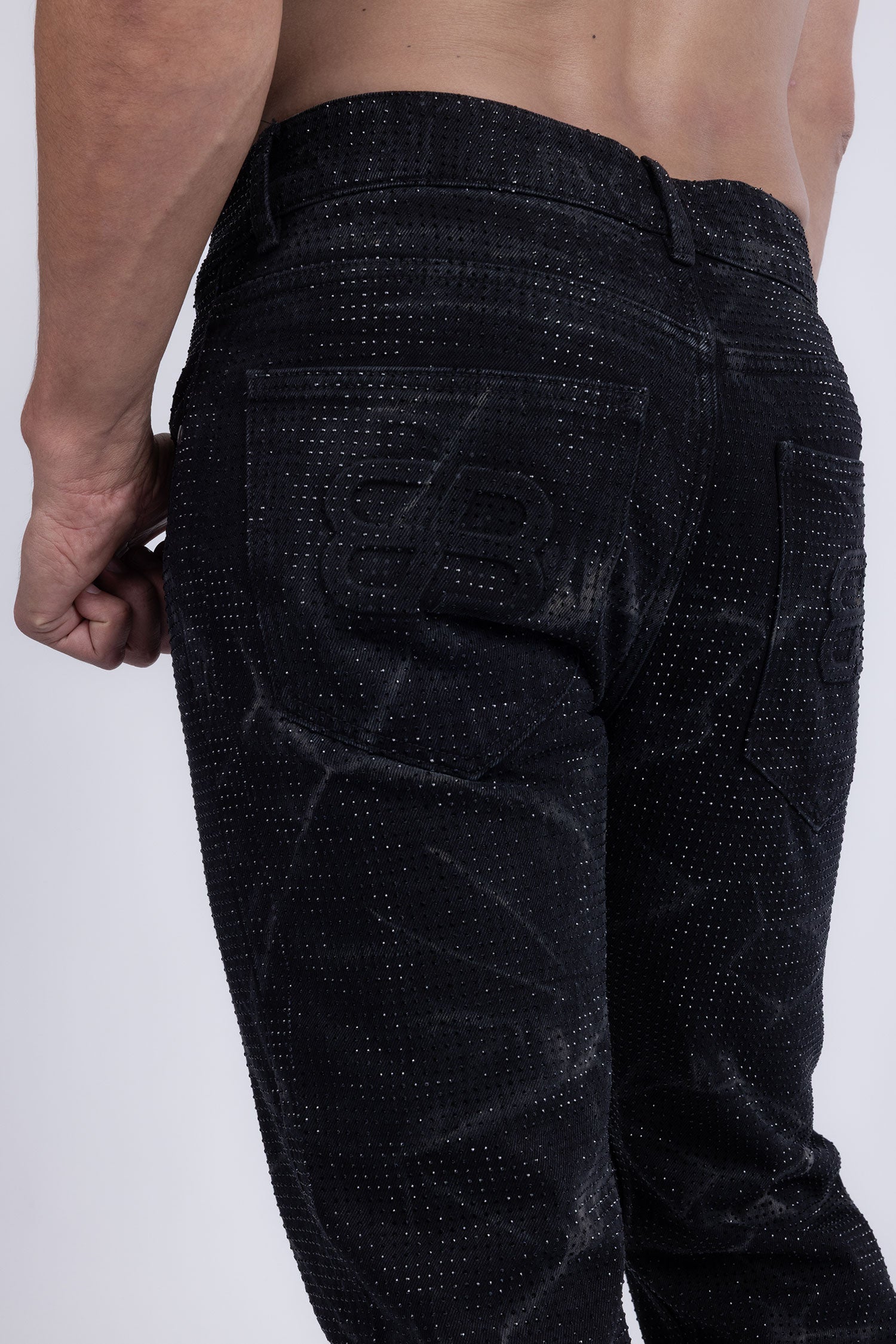 Barabas Men's Rhinestone Casual Denim Stretch Jeans 5ED01 Black