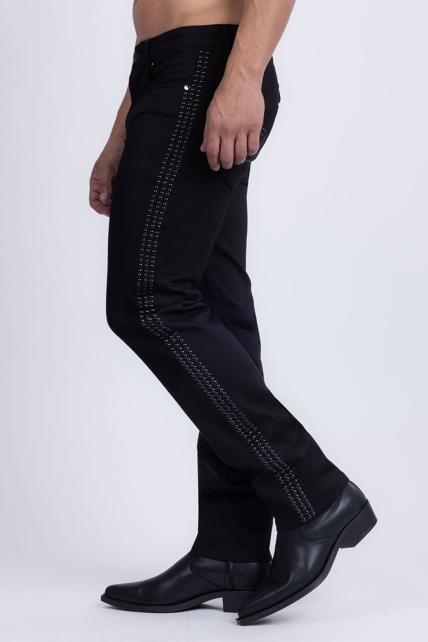 Barabas Men's Studded Stretchable Denim Solid Color Jeans 5ED04 Black