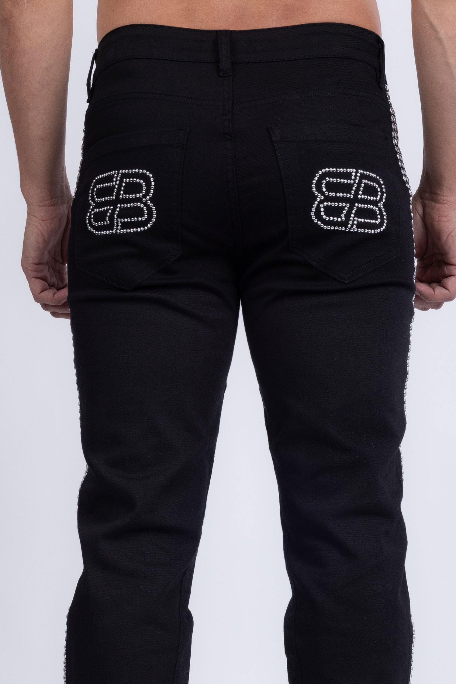 Barabas Men's Studded Stretchable Denim Solid Color Jeans 5ED04 Black SIlver