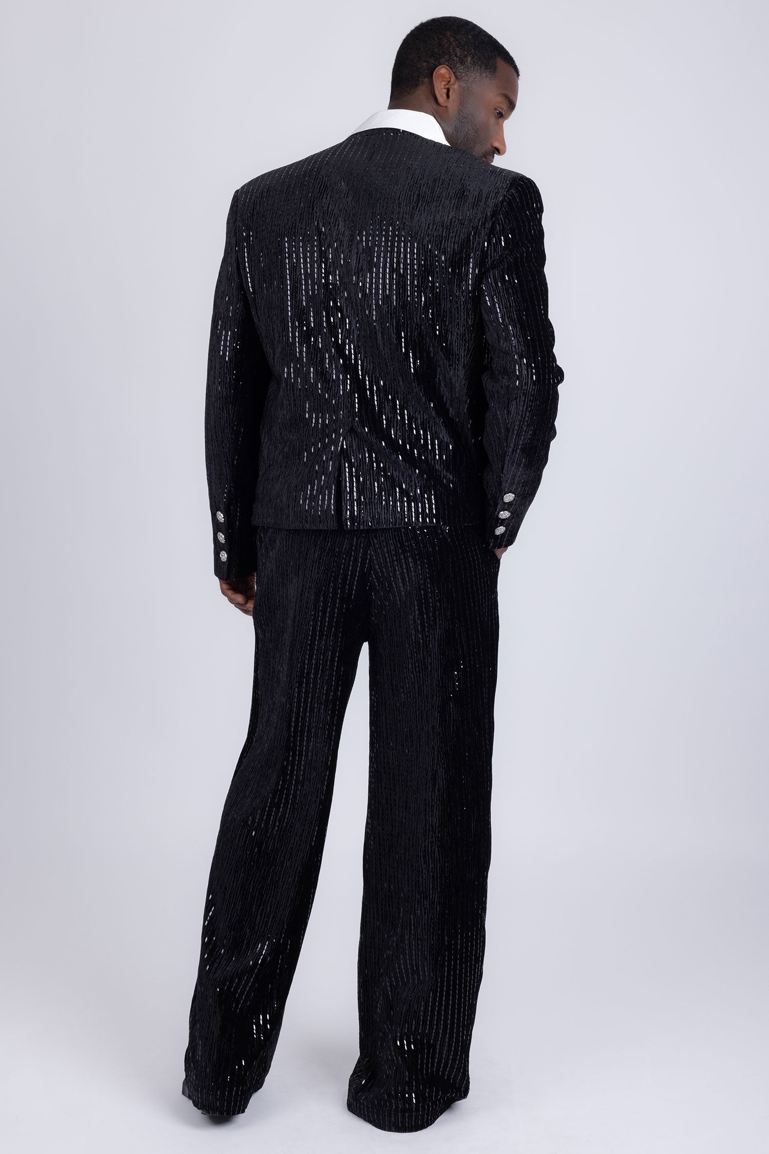 Barabas Men's Rhinestone Striped Pearls Sequins Suit 5ESU01 Black