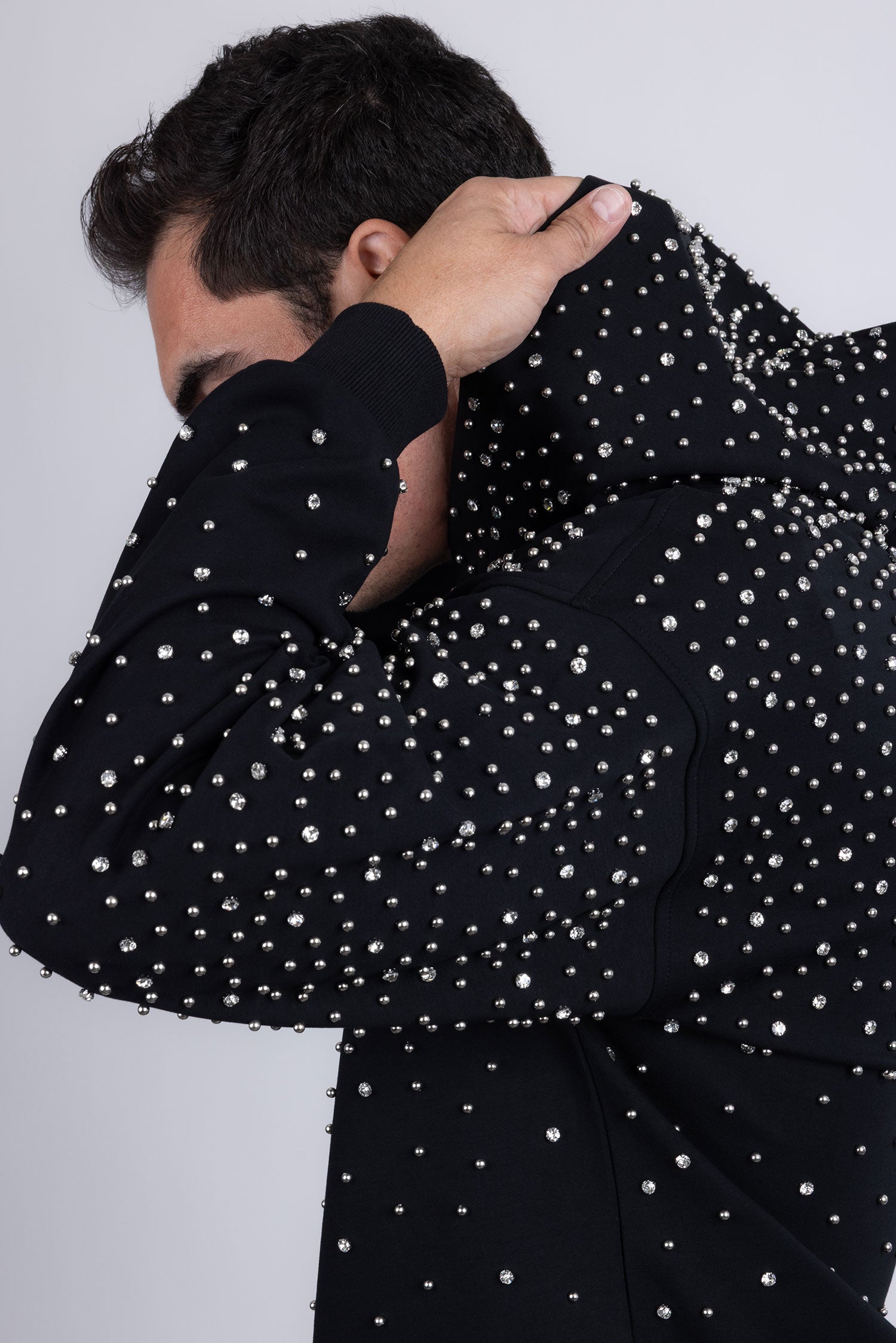 Barabas Men's Hooded Rhinestone Stretch Cardigan Sweater 5HD01 Black Silver