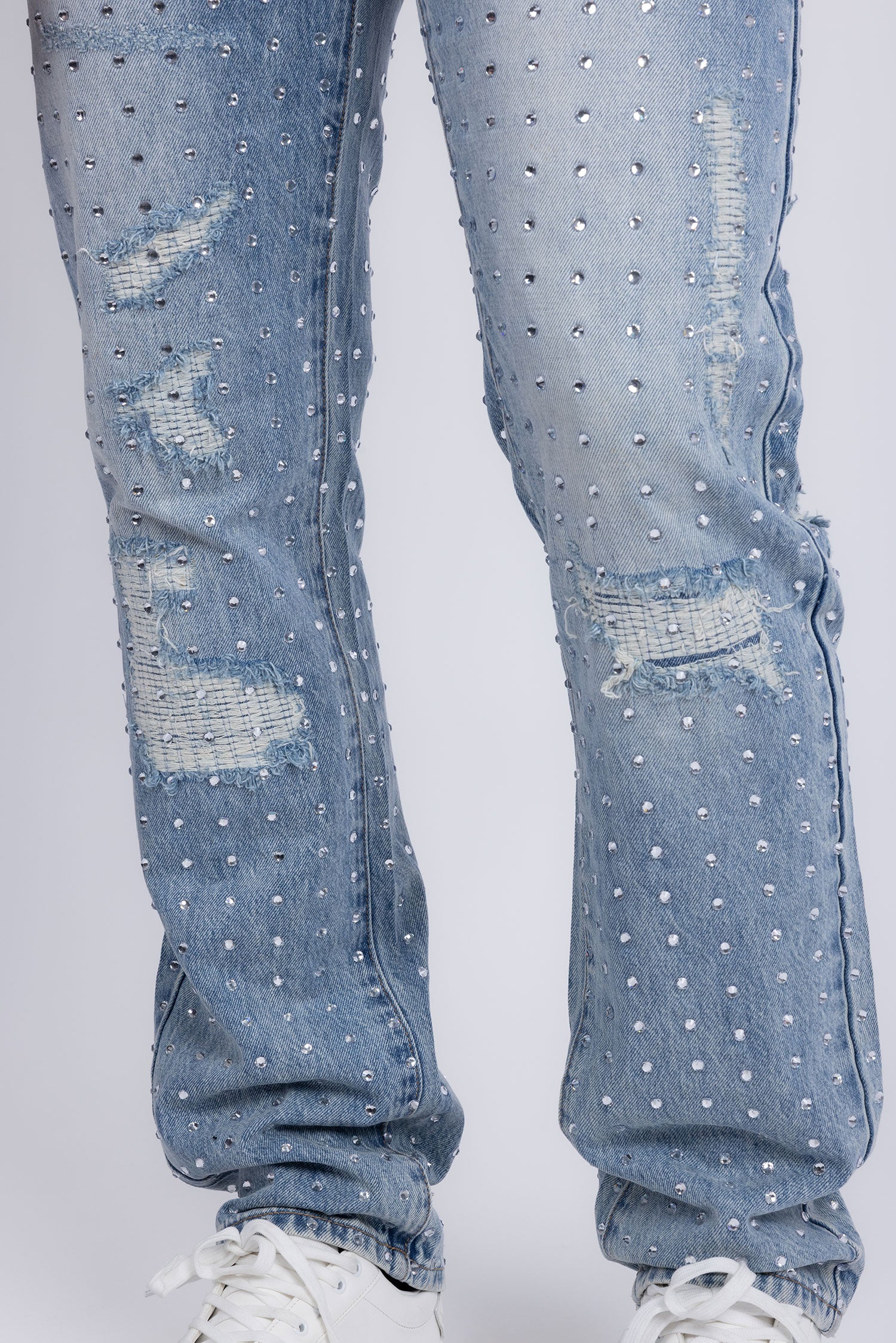 Barabas Men's Rhinestone Denim Casual Washed Jeans 5JES01 Light Blue