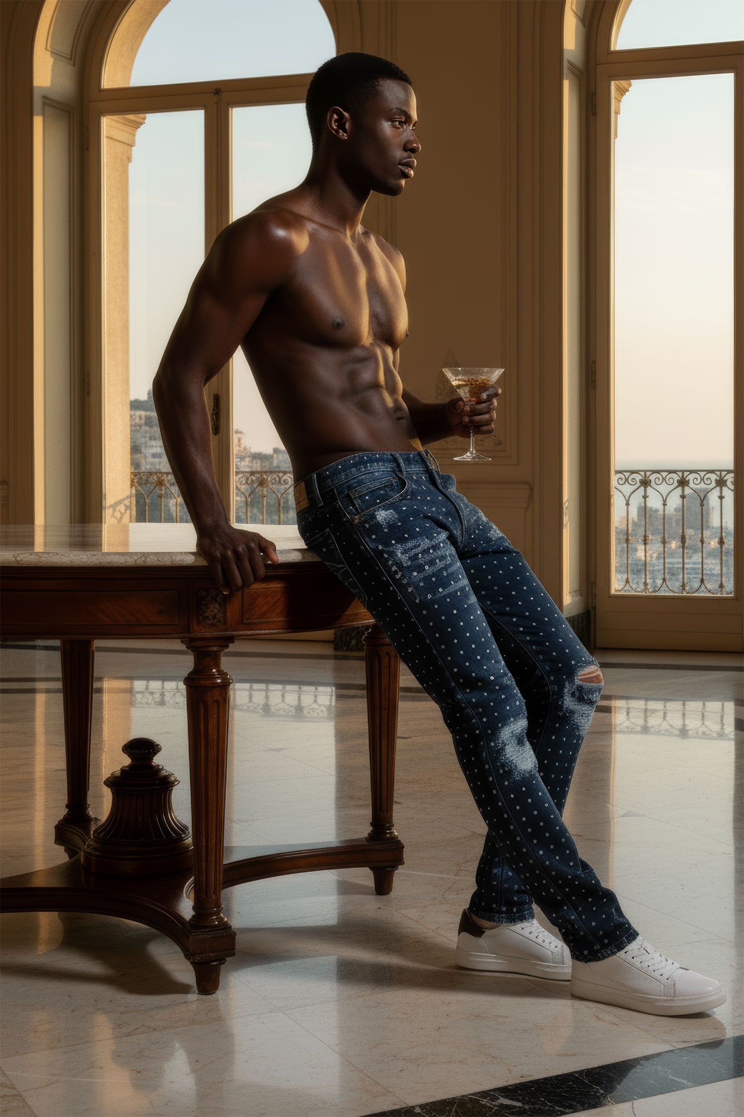 Barabas Men's Rhinestone Denim Casual Washed Jeans 5JES01 Black