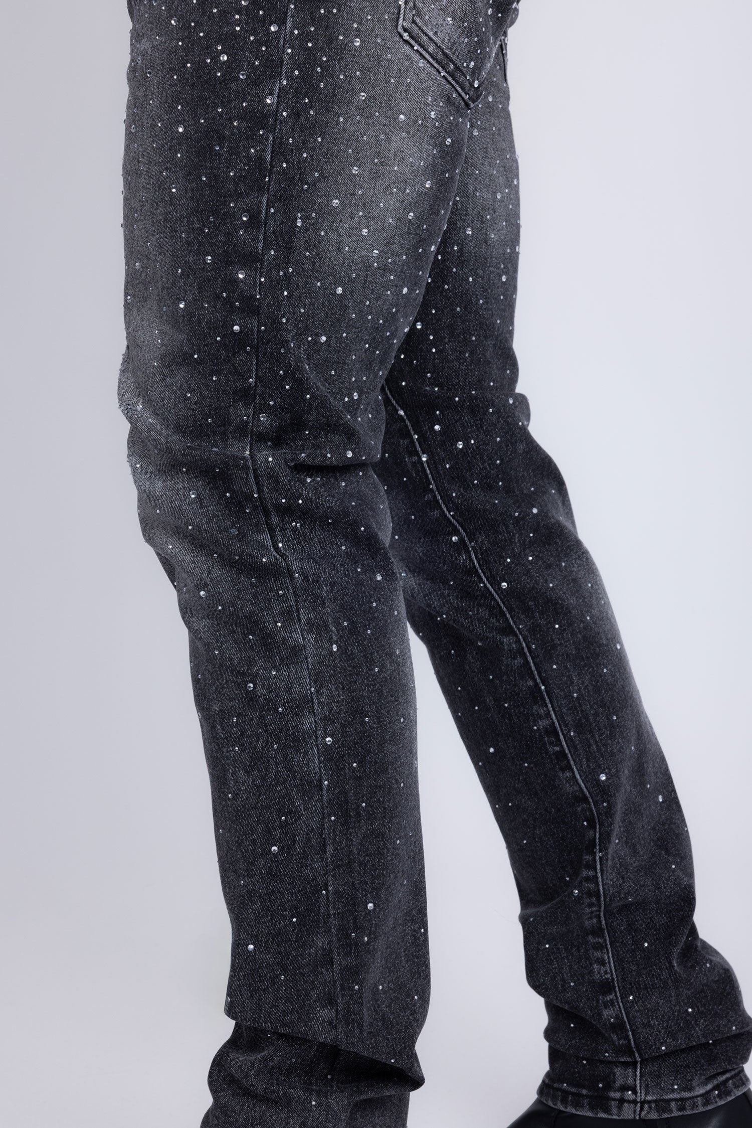 Barabas Men's Rhinestone Ripped Denim Washed Stretch Jeans 5JES02 Black Silver