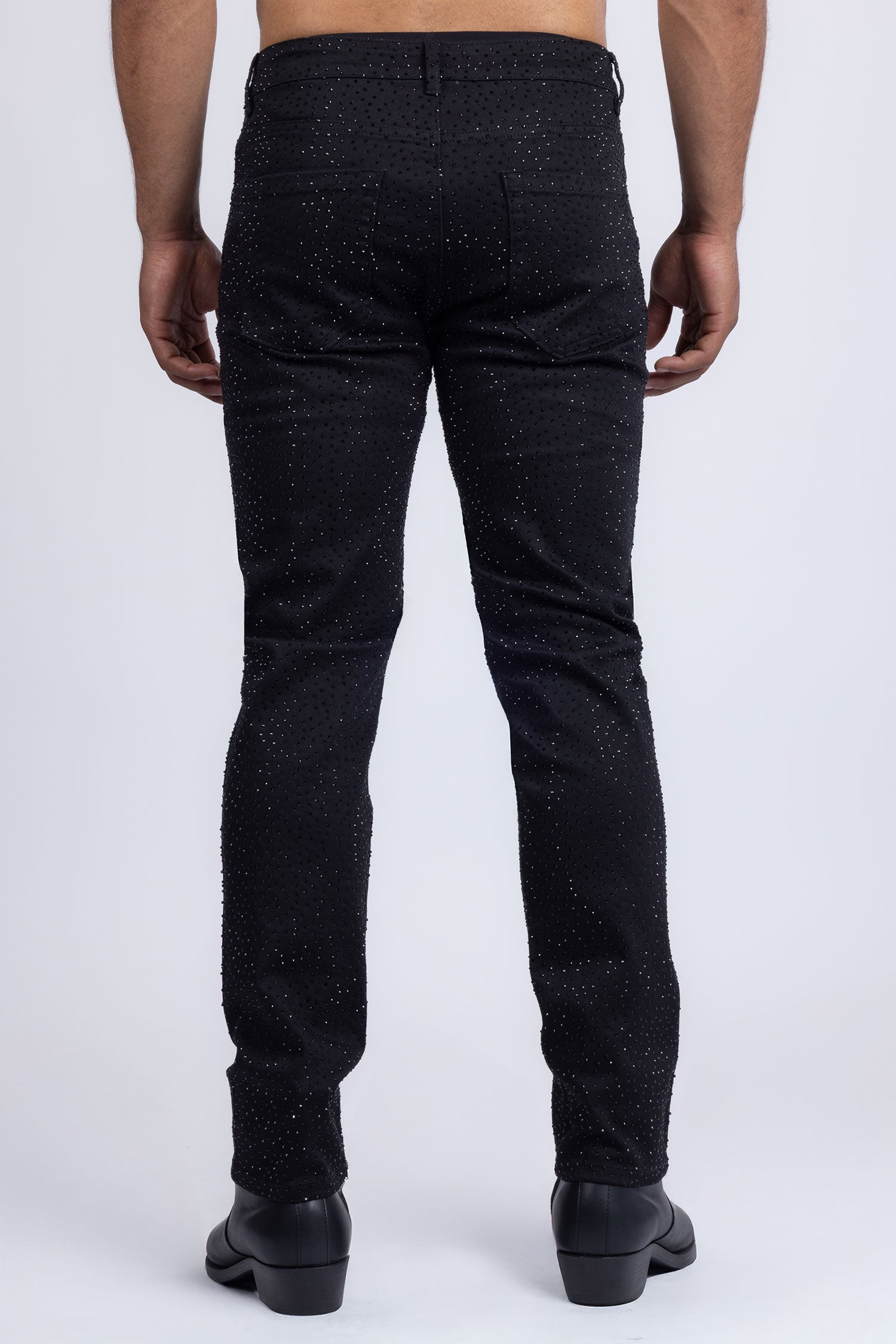 Barabas Men's Rhinestone Ripped Denim Stretch Jeans 5JES03 Black Black