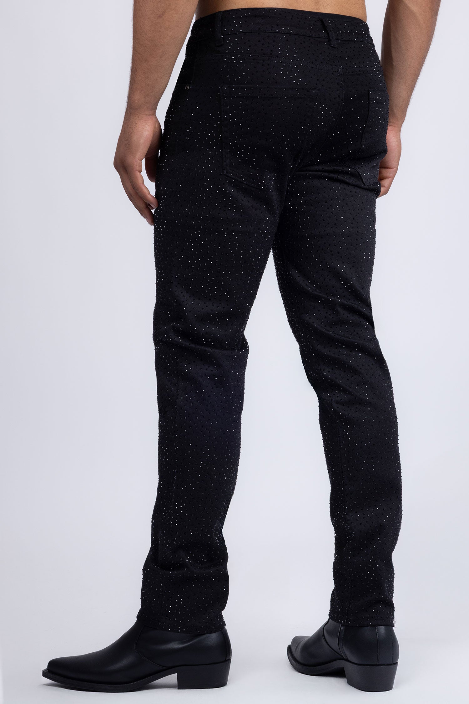 Barabas Men's Rhinestone Ripped Denim Stretch Jeans 5JES03 Black Black