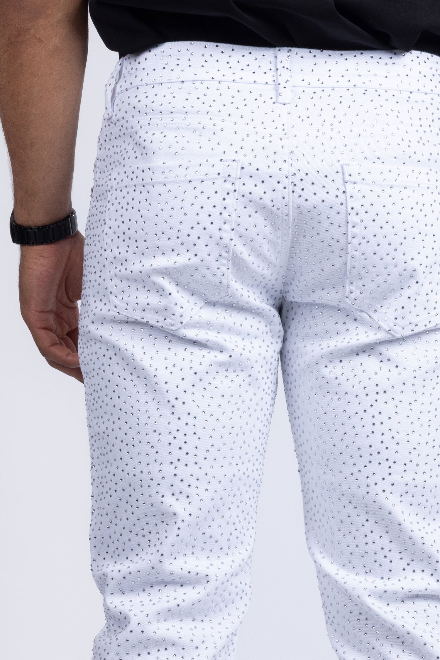 Barabas Men's Rhinestone Ripped Denim Stretch Jeans 5JES03 White 