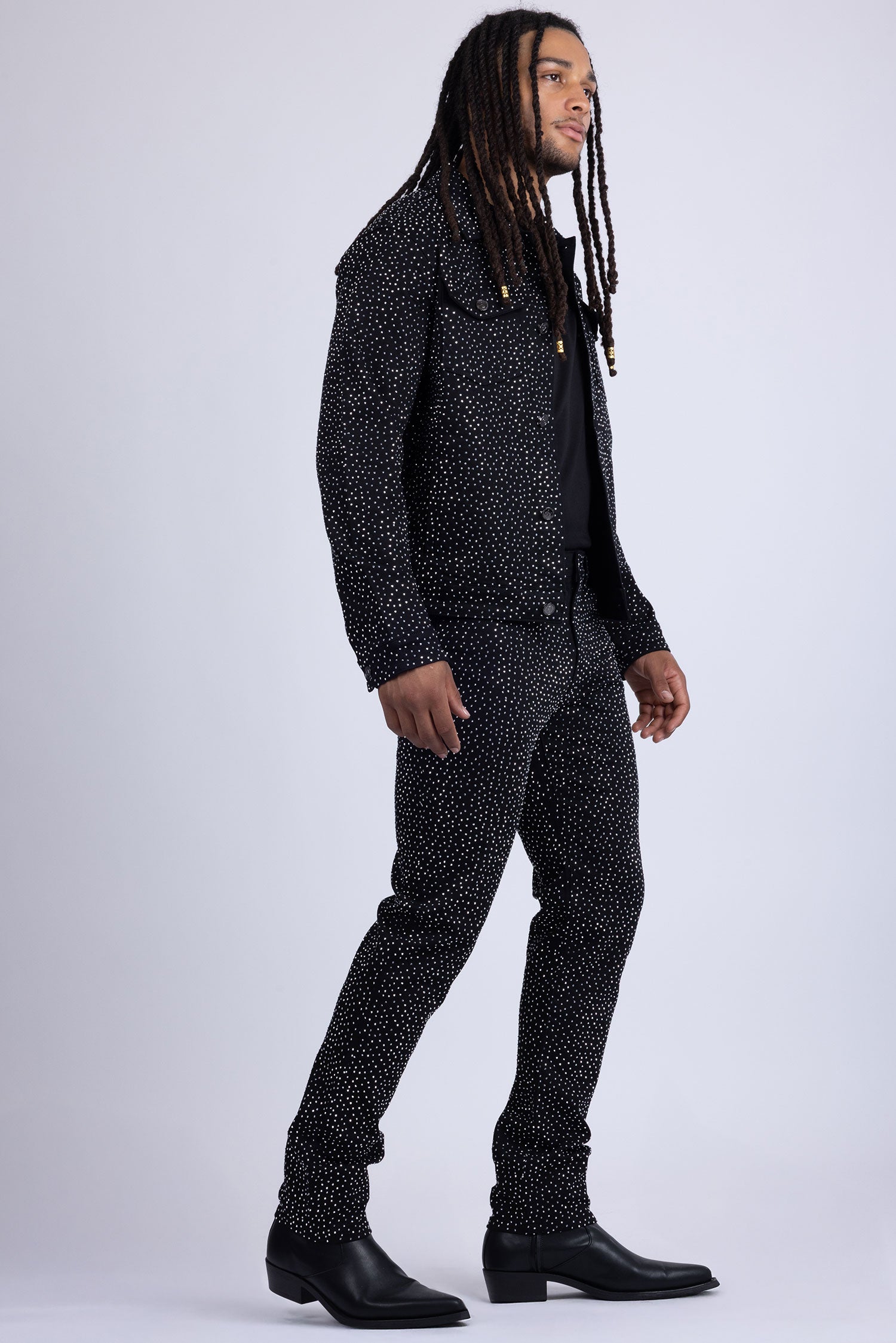 Barabas Men's Rhinestone Denim Casual Luxury Jacket 5JVS03 Black Silver