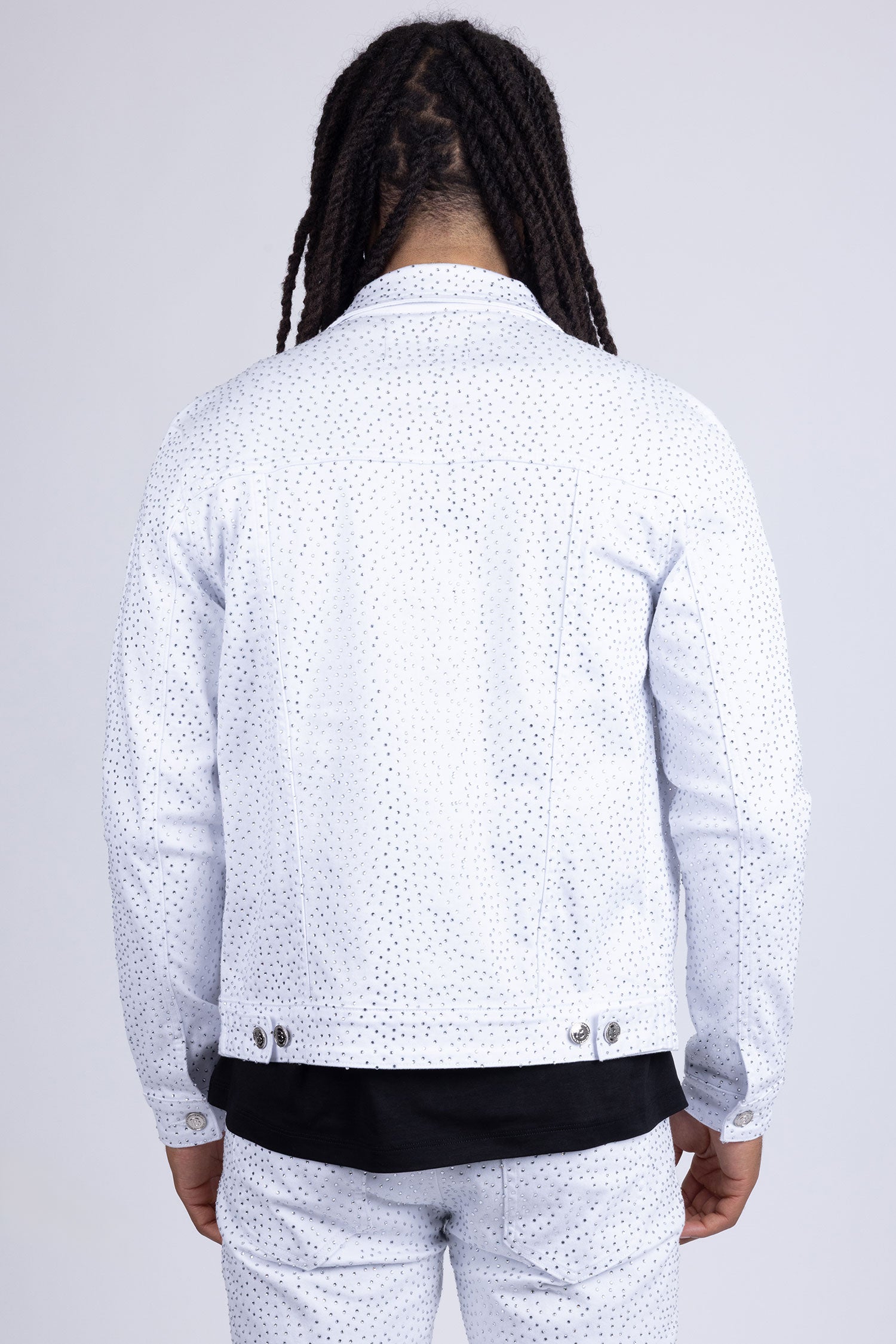 Barabas Men's Rhinestone Denim Casual Luxury Jacket 5JVS03 White Silver