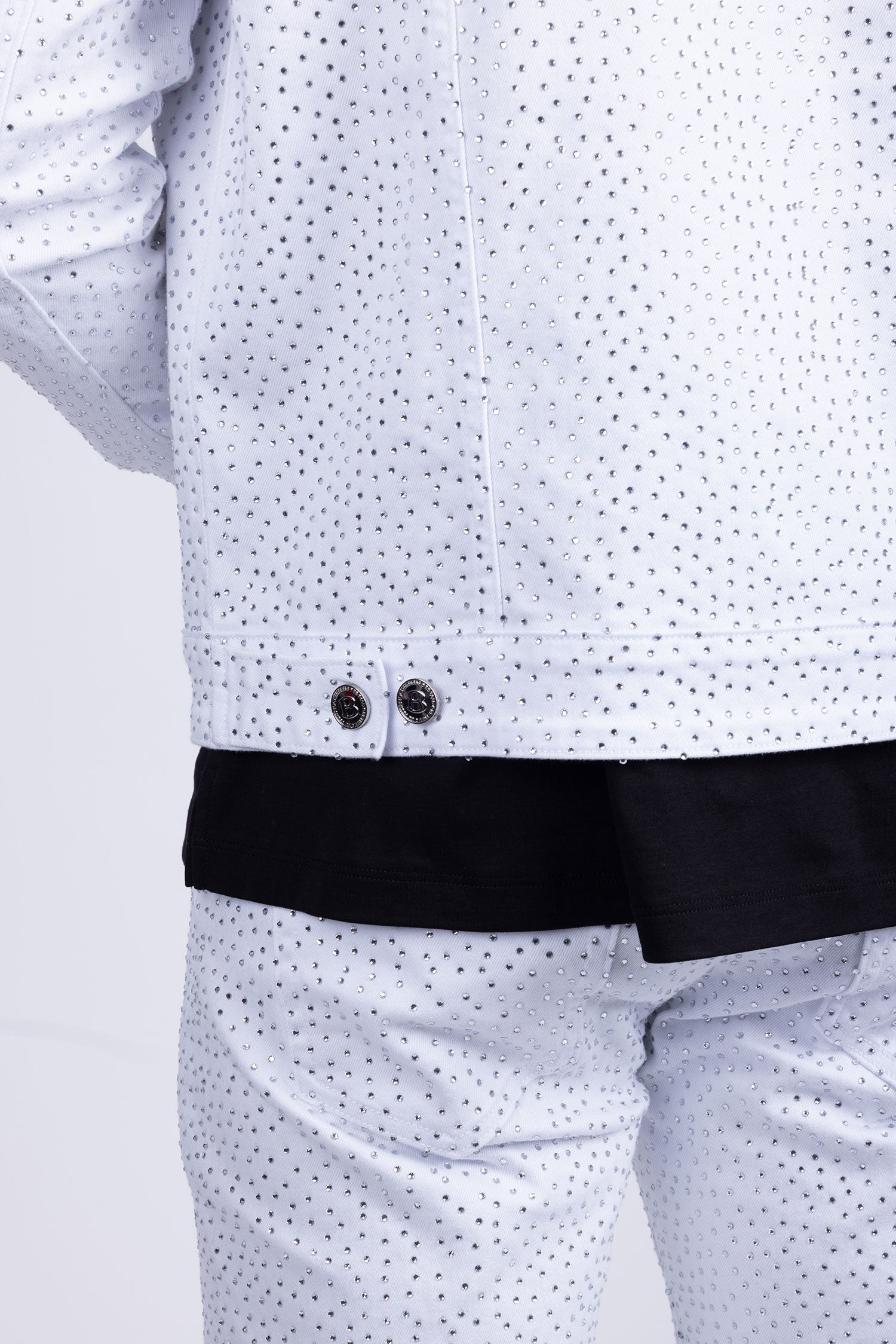 Barabas Men's Rhinestone Denim Casual Luxury Jacket 5JVS03 White Silver