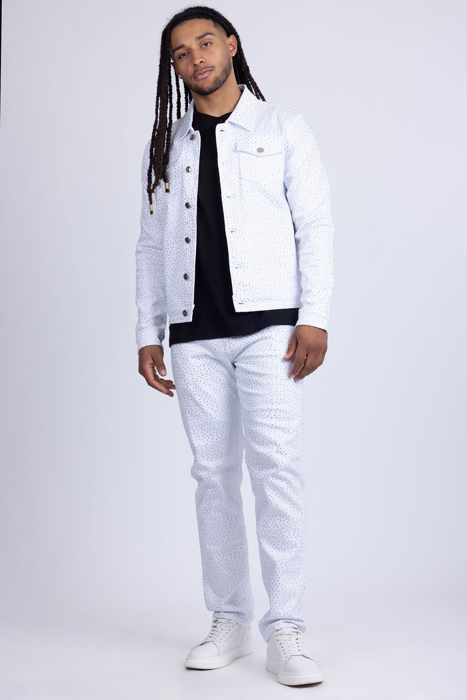 Barabas Men's Rhinestone Denim Casual Luxury Jacket 5JVS03 White SIlver