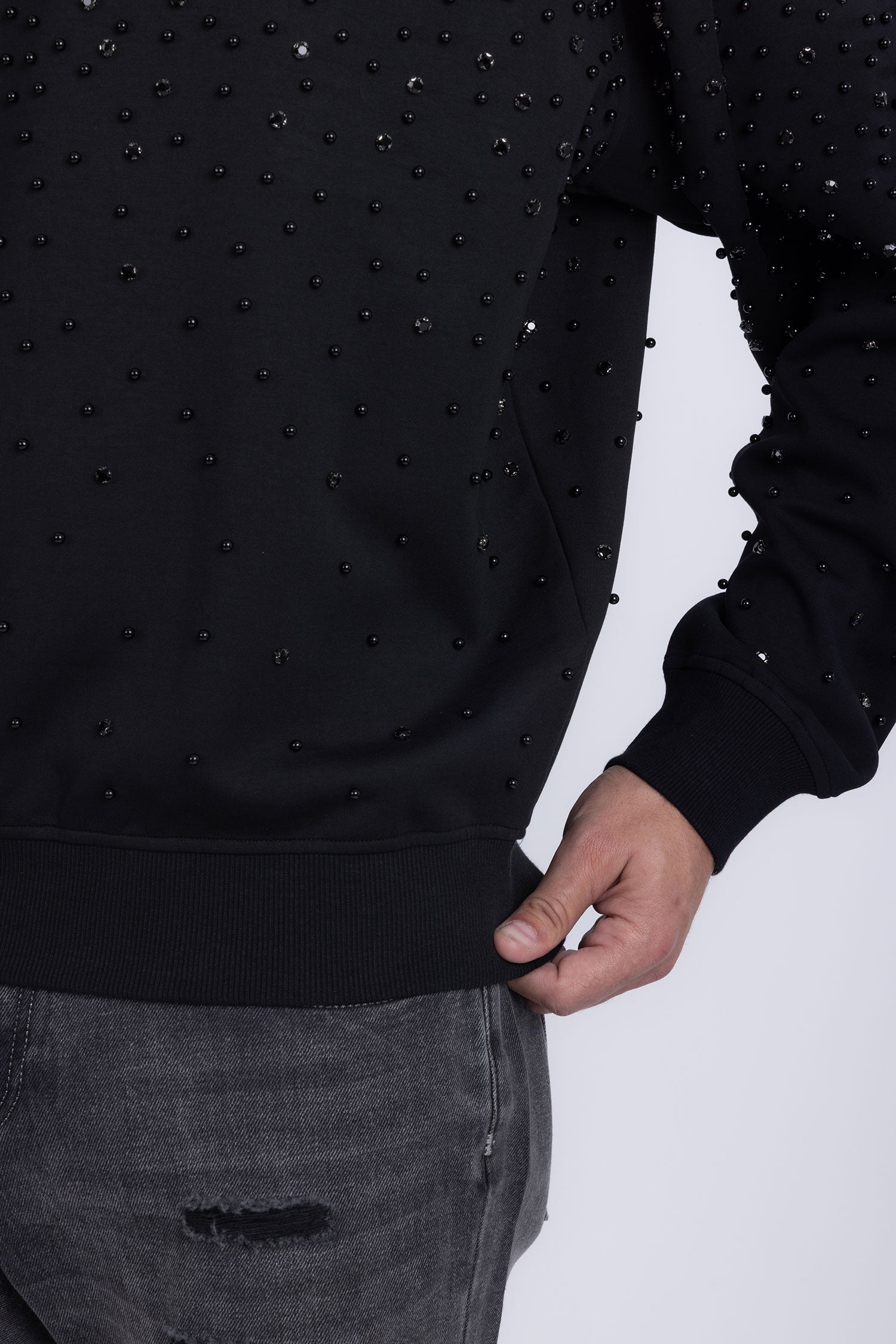 Barabas Men's Rhinestone Crew Neck Stretch Cardigan Sweater 5LSR01 Black